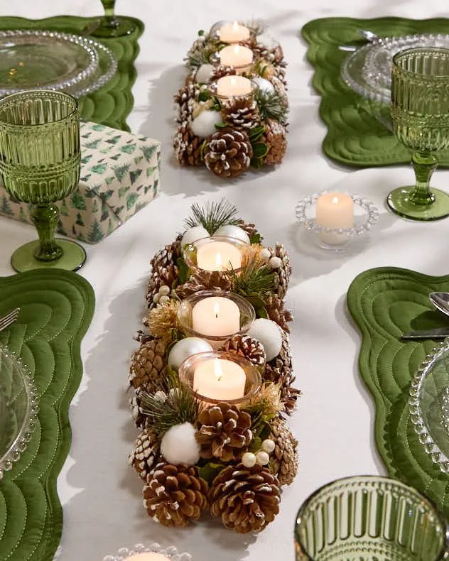 Set of 2 Silver Triple Table Centrepiece Christmas Decoration Candle Holders Tealight Holder 39cm