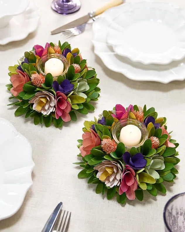 Set of 2 Floral Colourful Table Decoration Candle Holders