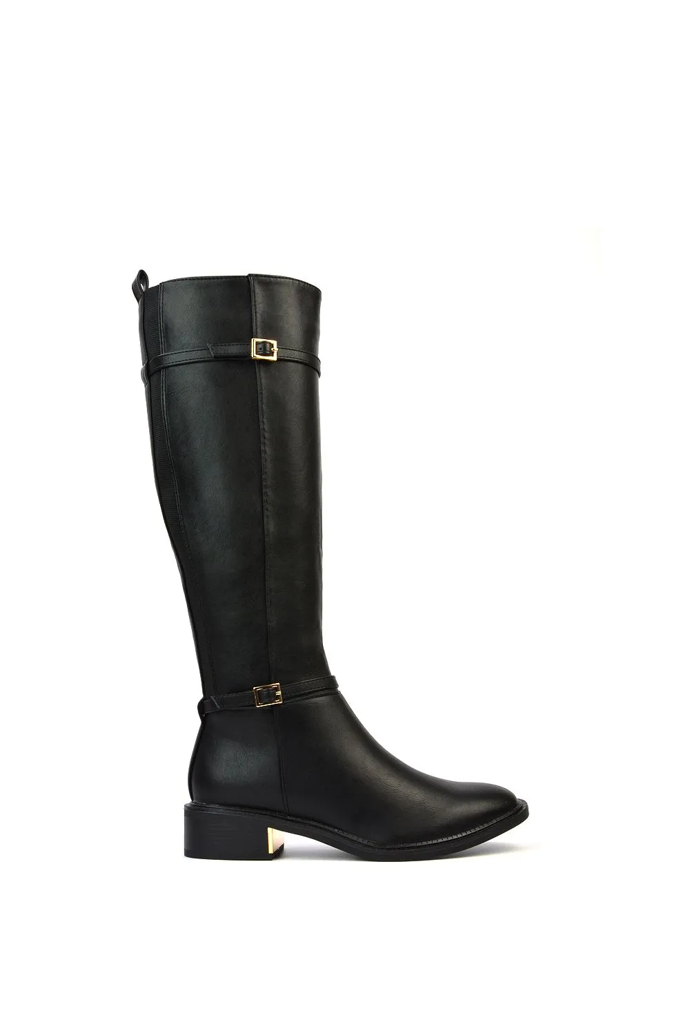 'Zayla' Buckle Flat Heel Winter Knee High Boots with Inside Zip