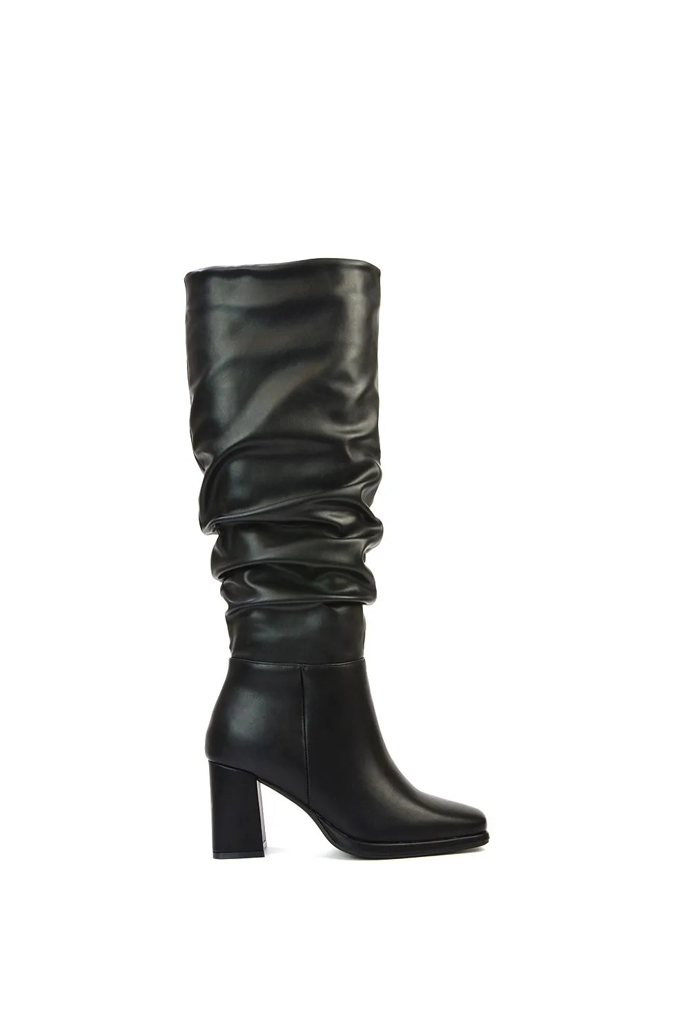 'Aero' Ruched Block Heel Wide Fit Knee High Boots