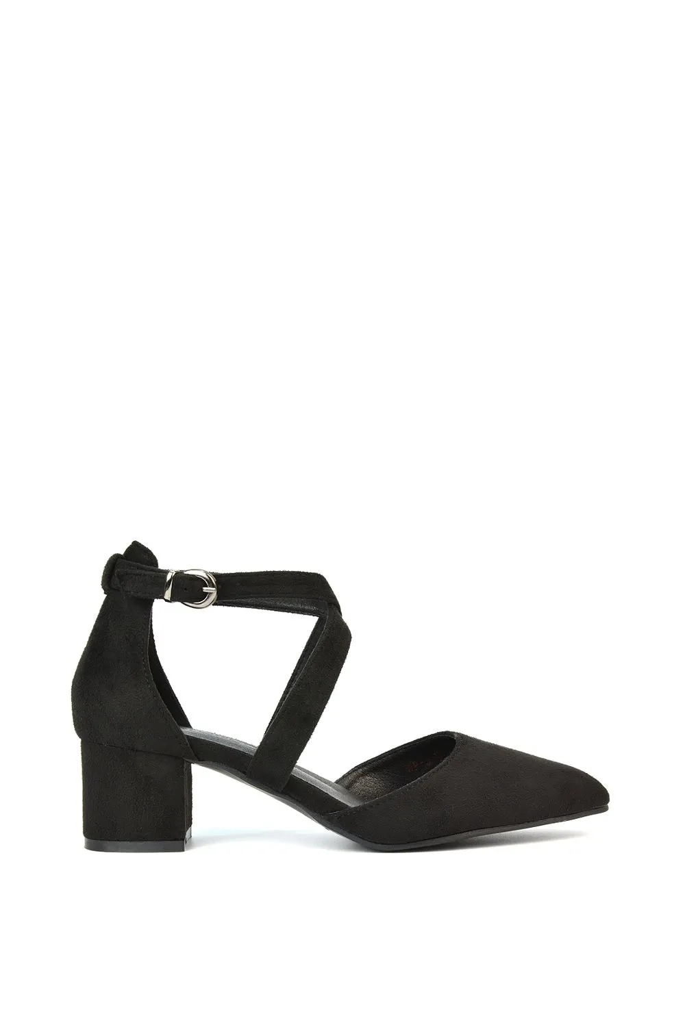 'Cynthia' Pointed Toe Ankle Strap Mid Block Heel Court Shoes