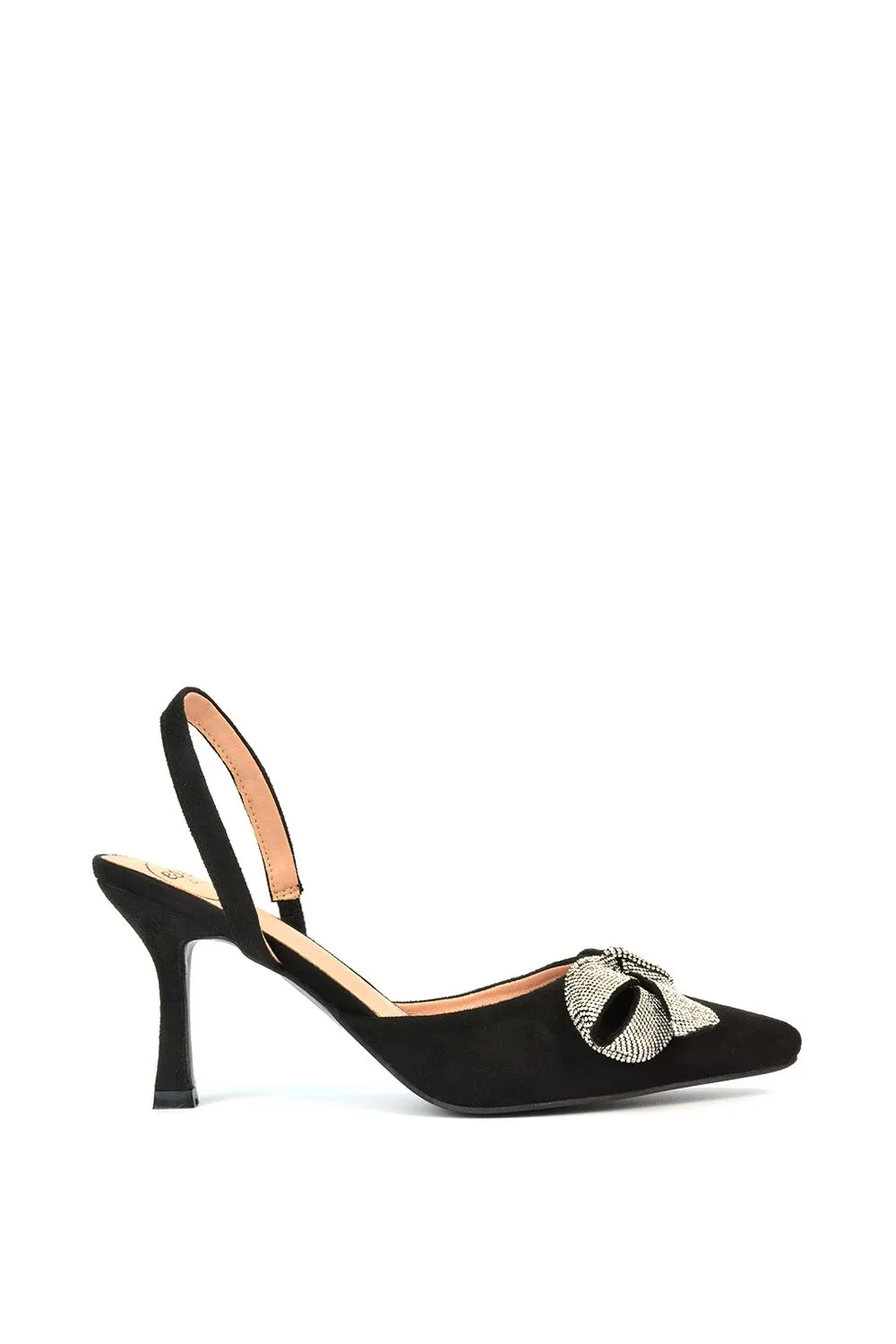 'Victoria' Diamante Bow Stiletto Slingback High Heel Shoes