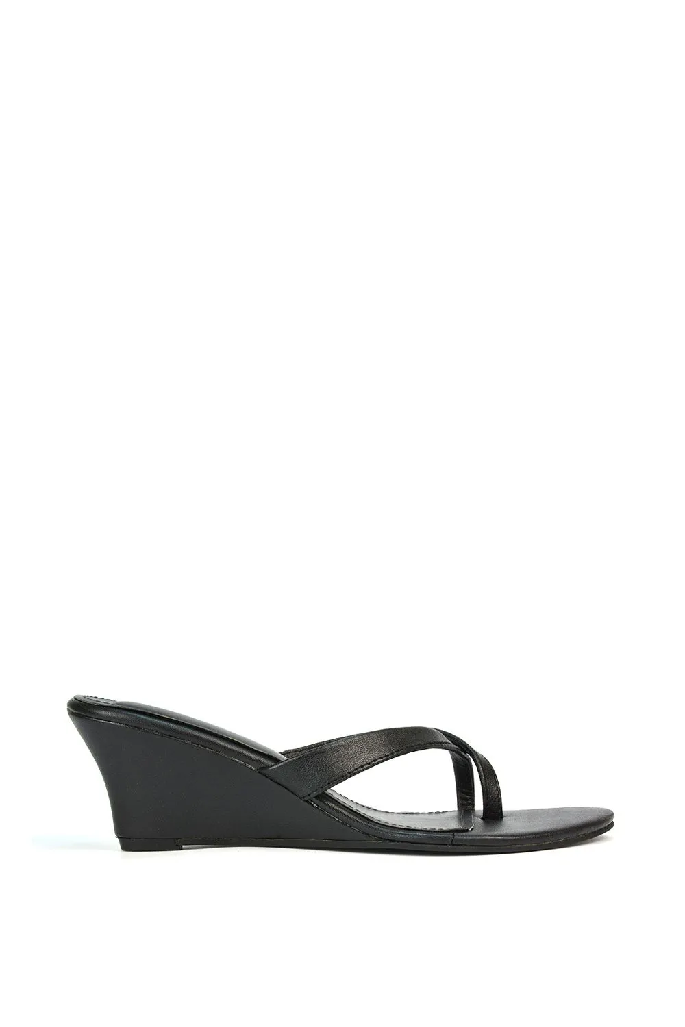 'Hattie' Leather Low Wedge Heel Sandal Shoes With Toe Post