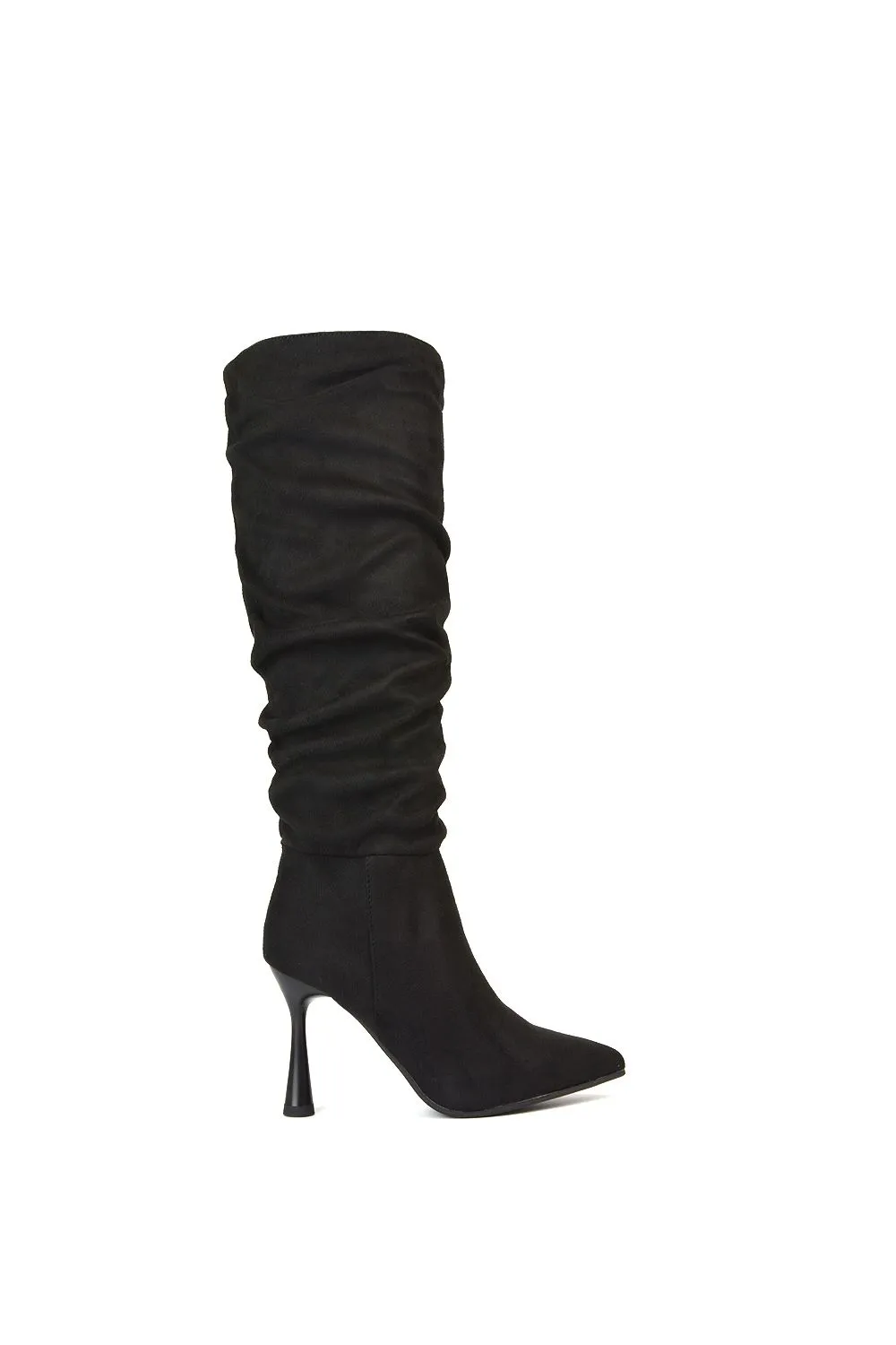 'Andi' Knee High Stiletto Heeled Ruched Pointed Toe Boots