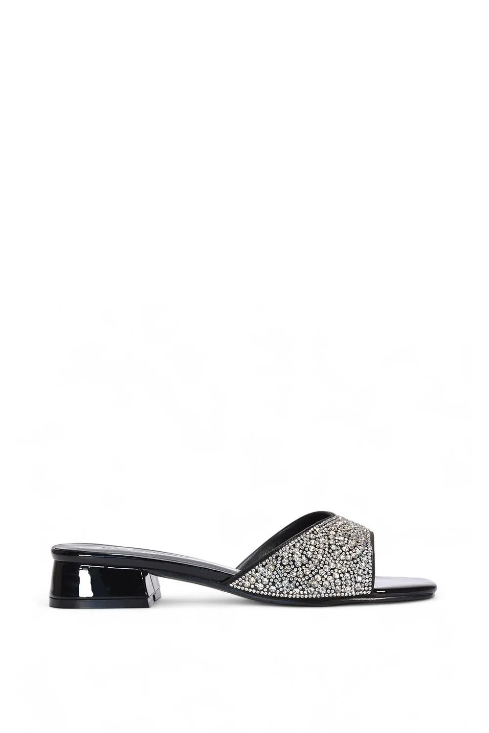 'Erica' Open Toe Slip On Diamante Low Heel Mule Shoes
