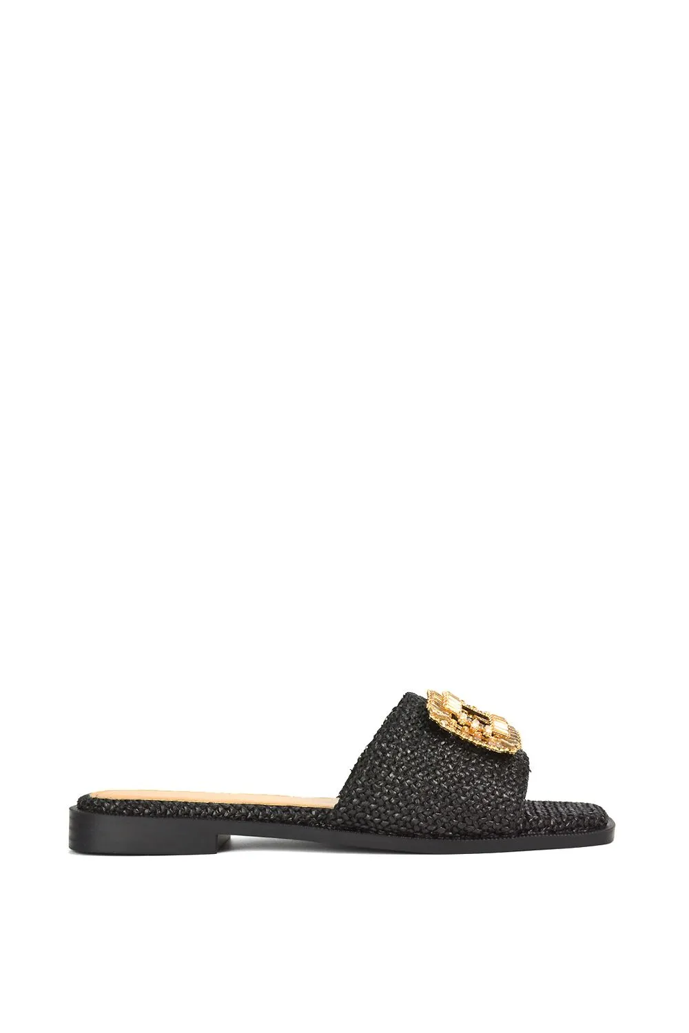 'Trina' Flat Sandal Square Toe Woven Diamante Buckle Sliders