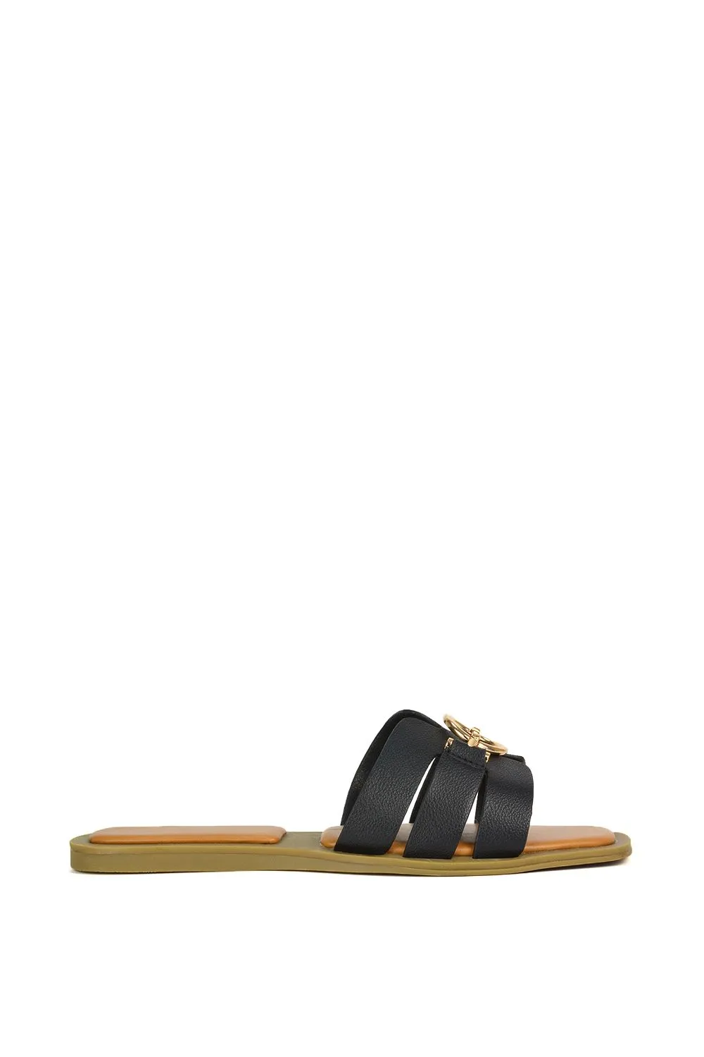 'Melissa' Open Toe Flat Slip On Slide Sandals With Buckle Detail