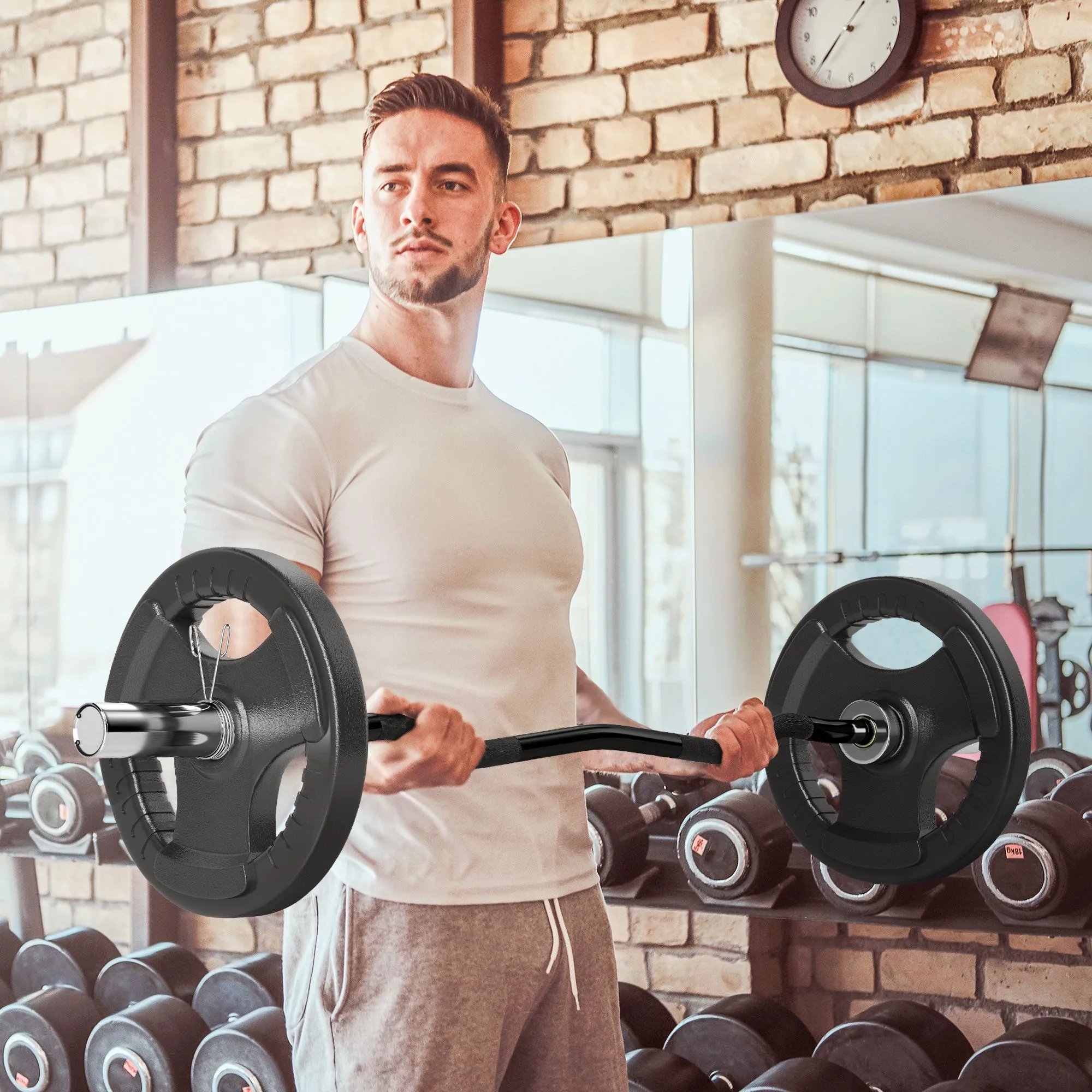 120cm EZ Curl Bar, Olympic Barbell Bar for 5cm Weight Plates