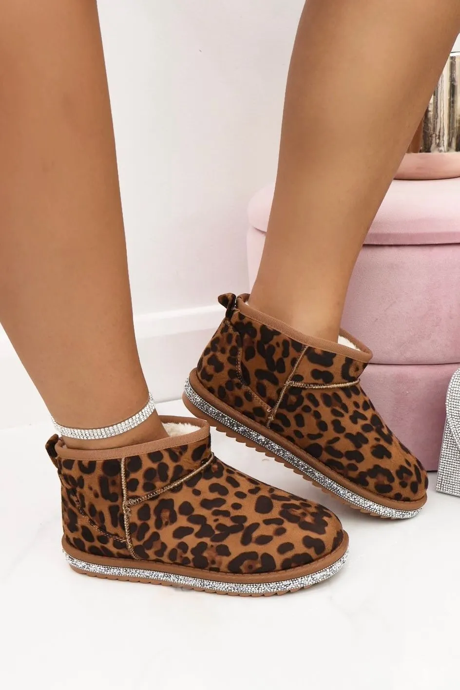 Sparkly Trim Ultra Mini Snugg Boots Leopard
