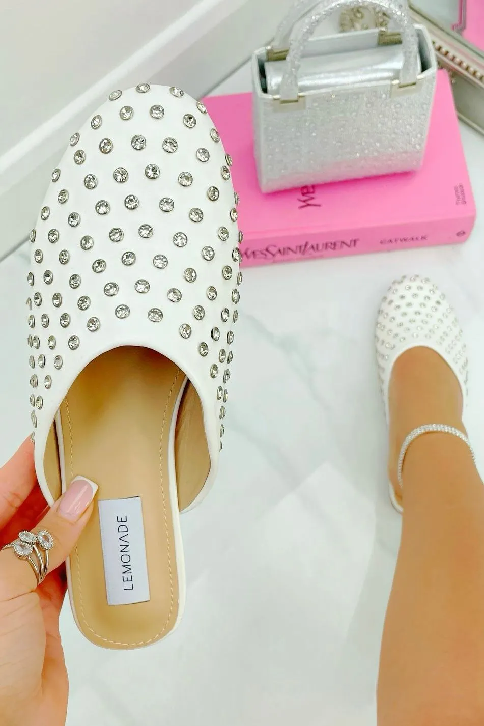 Sparkly Jewel Studded Slip On Mule Sliders