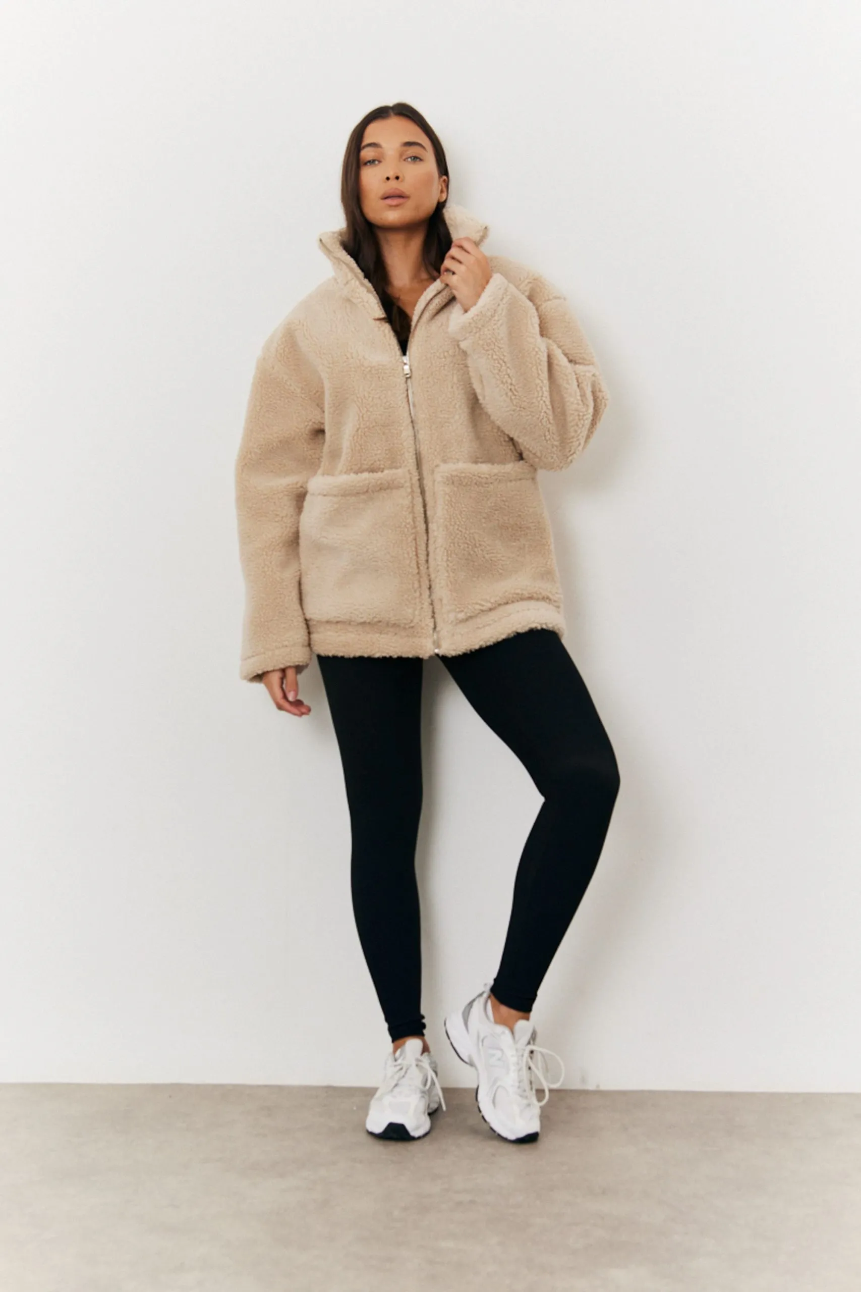 Stone Teddy Borg Zip Through Jacket