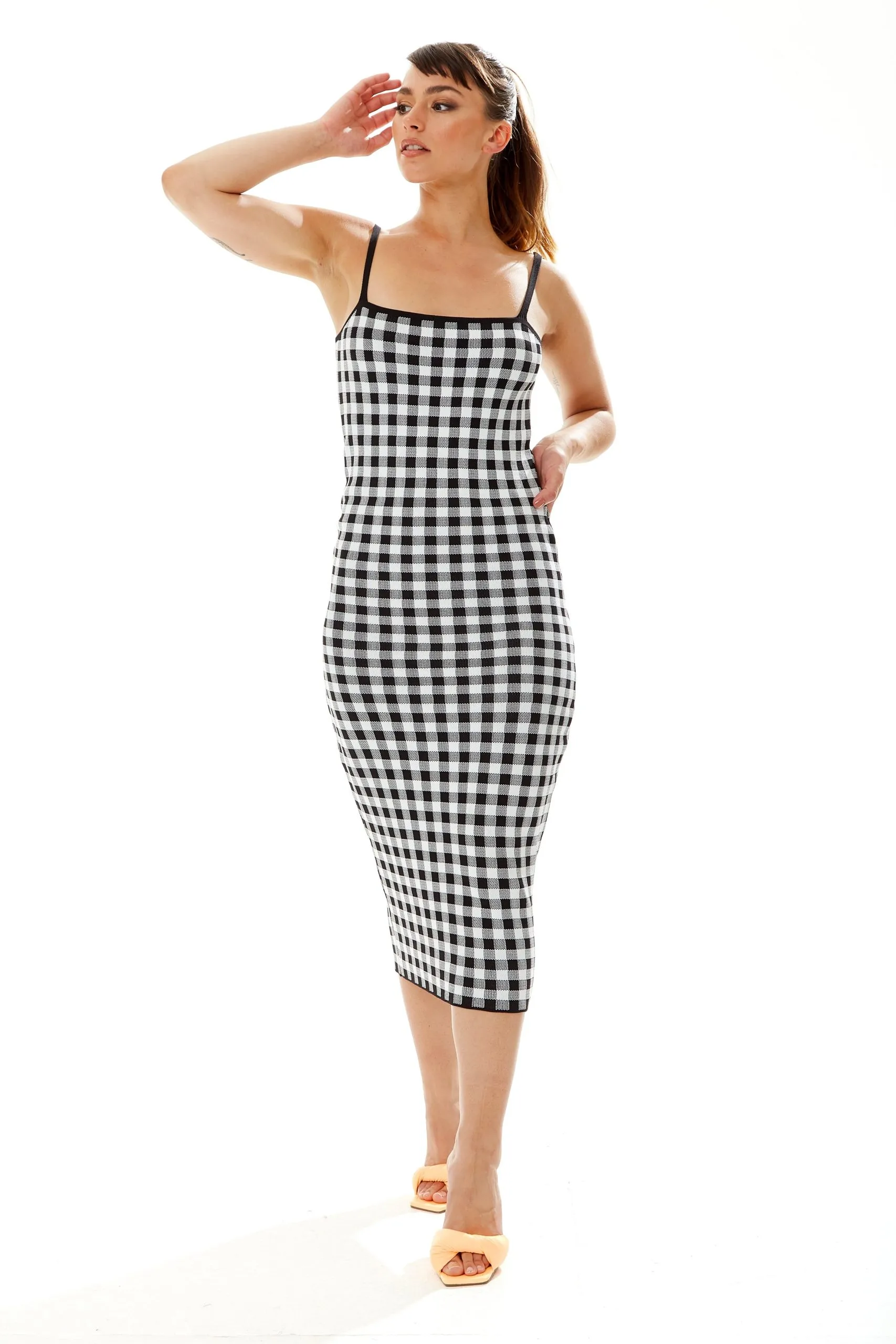 Knitted Dress in Black and White Check