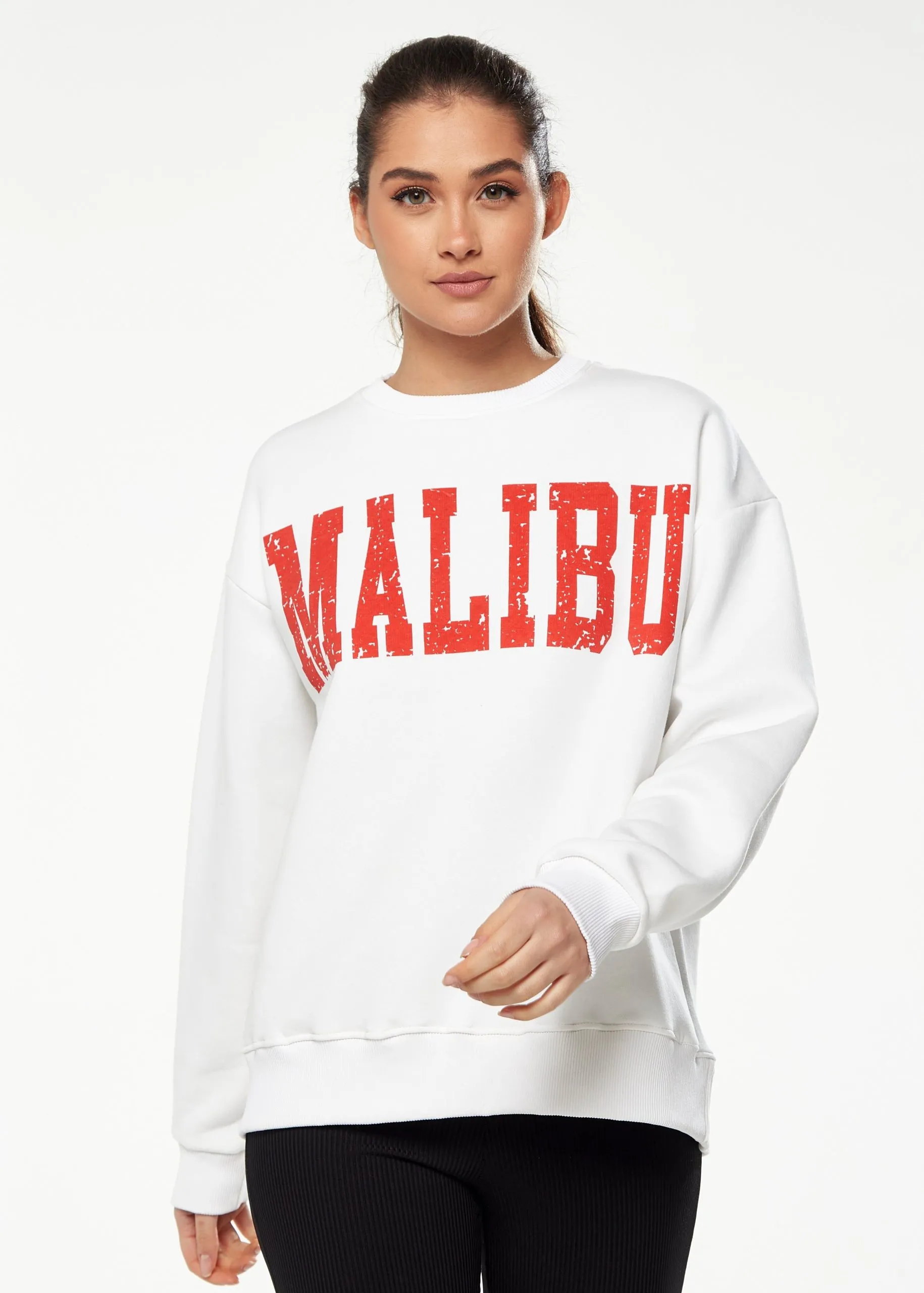 Sweatshirt with Malibu Print in White