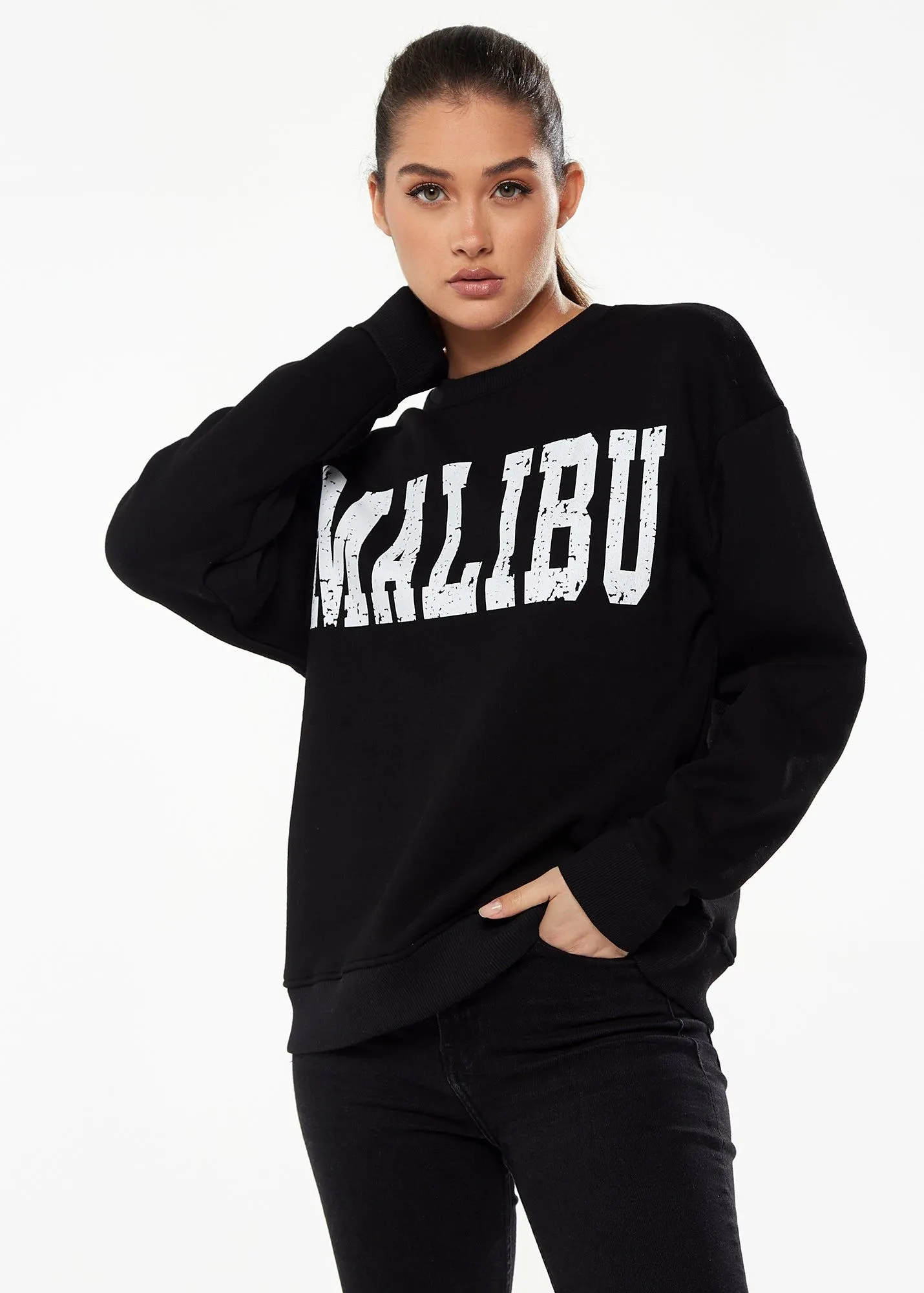 Sweatshirt with Malibu Print in Black