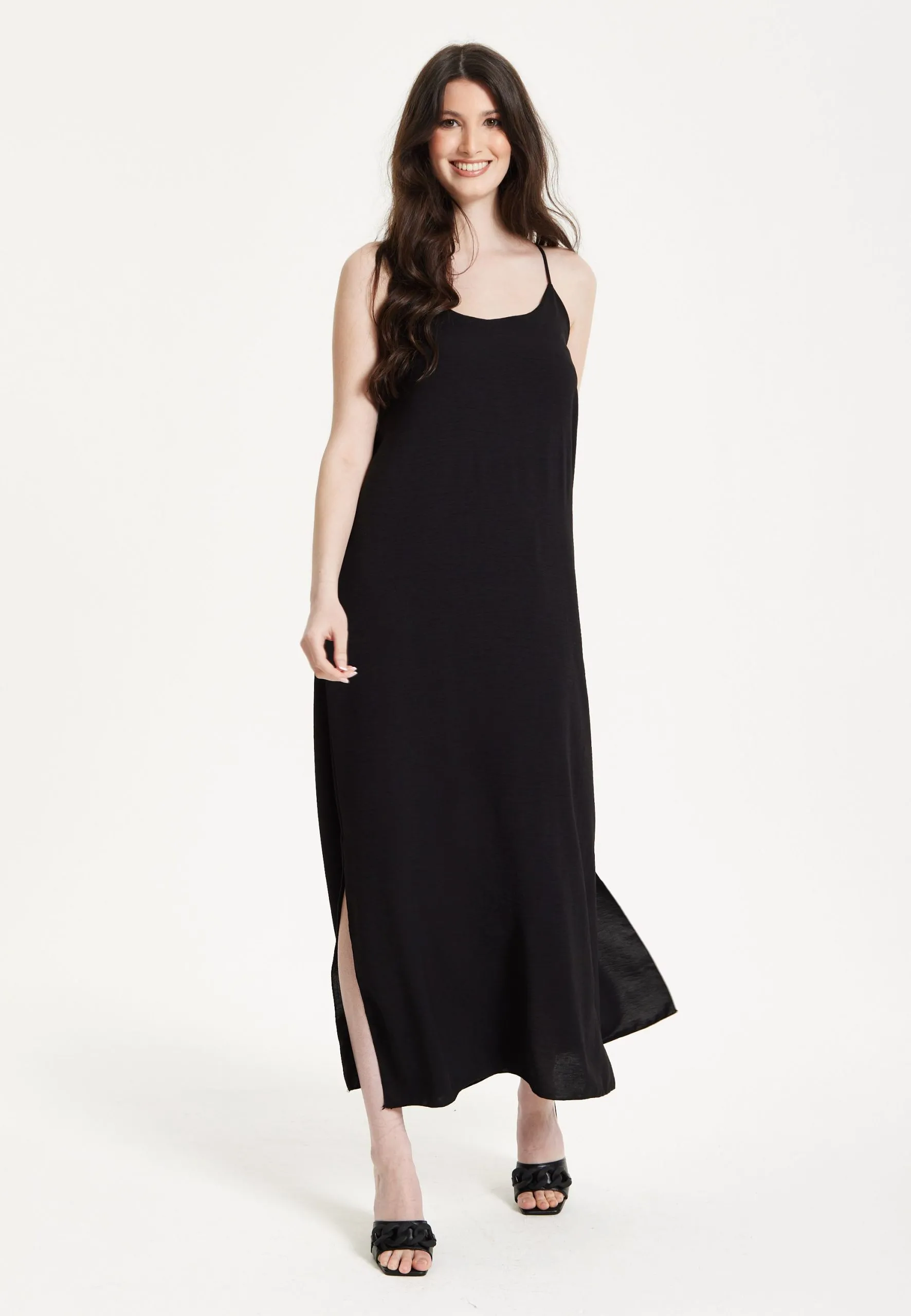 Black Strappy Split Hem Maxi Dress