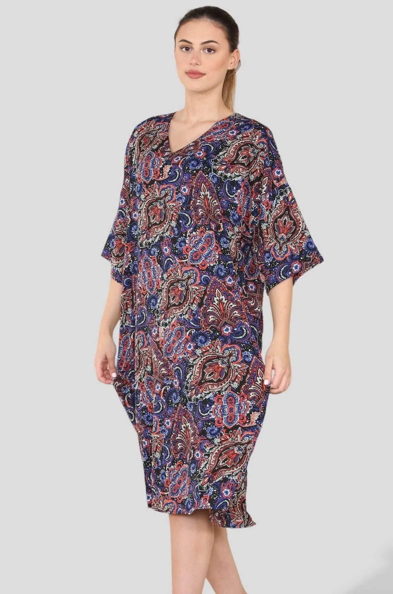 Purple Paisley Print Oversized Shift Midi Dress