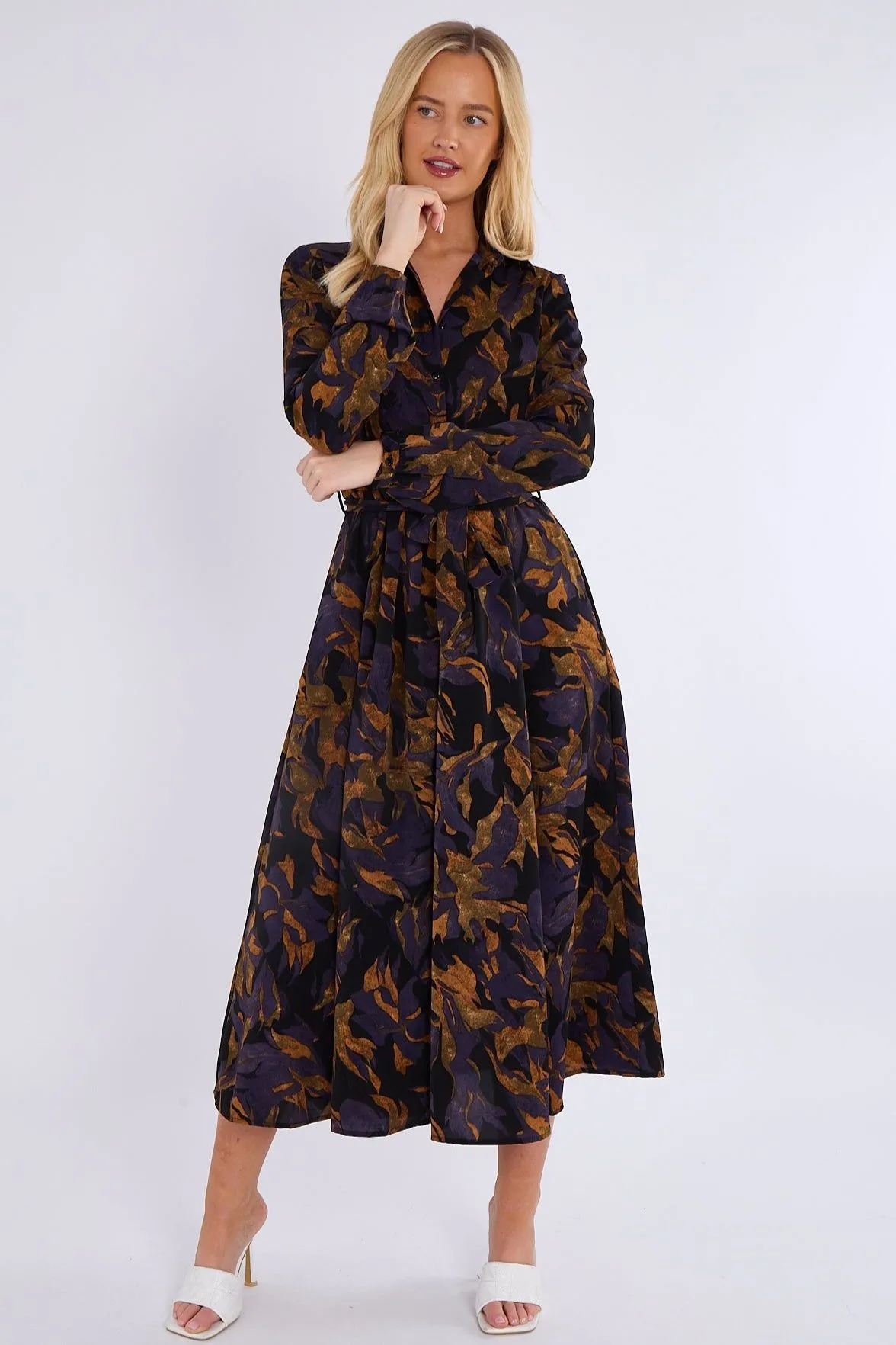 Purple Bronze Abstract Print Midaxi Shirt Dress