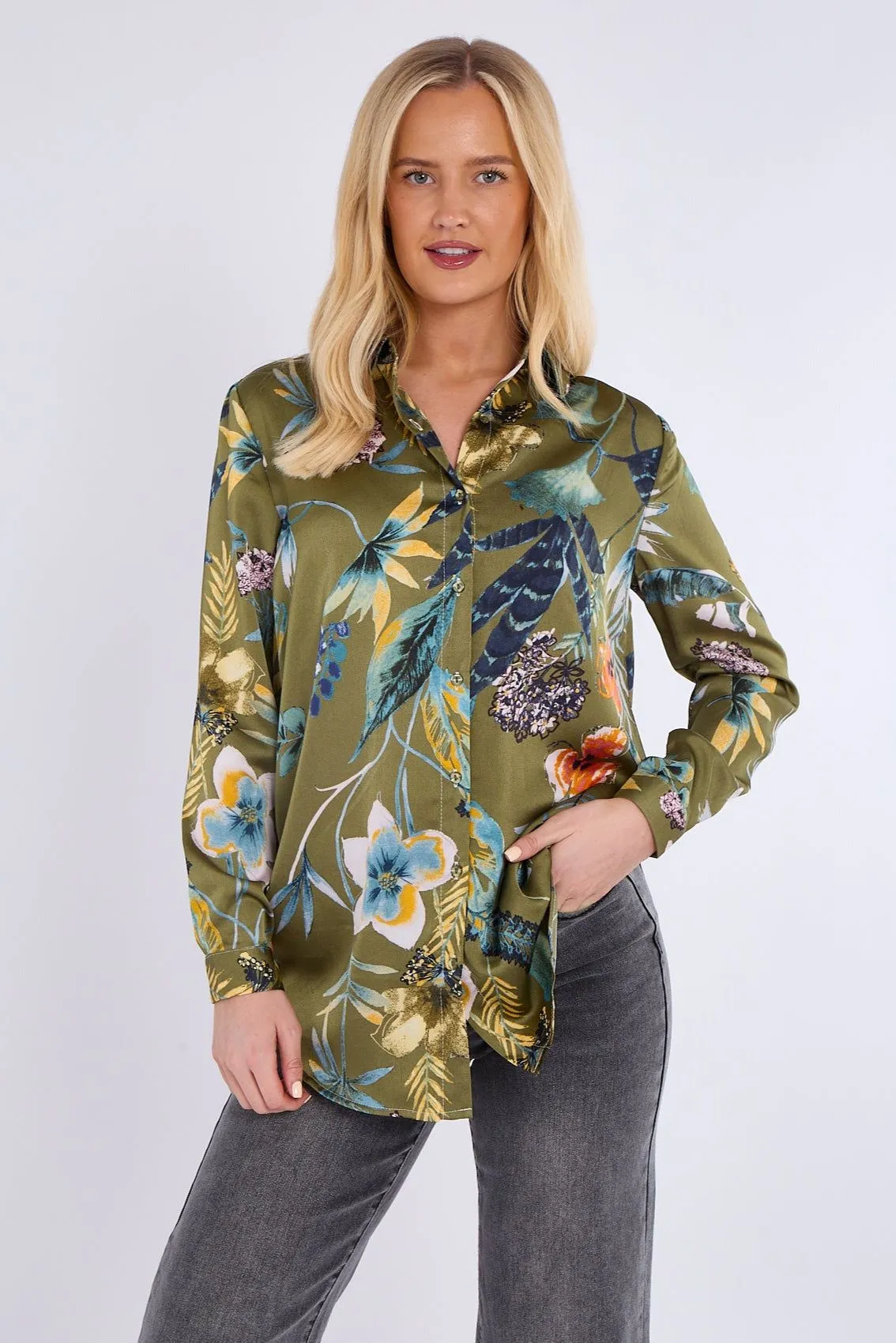 Floral Print Bubble Satin Shirt