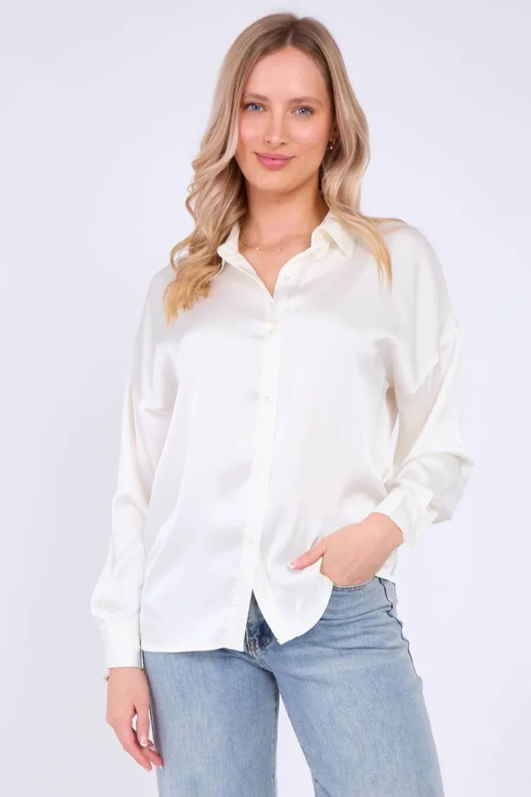 White Brushed Satin Oversized Shirt