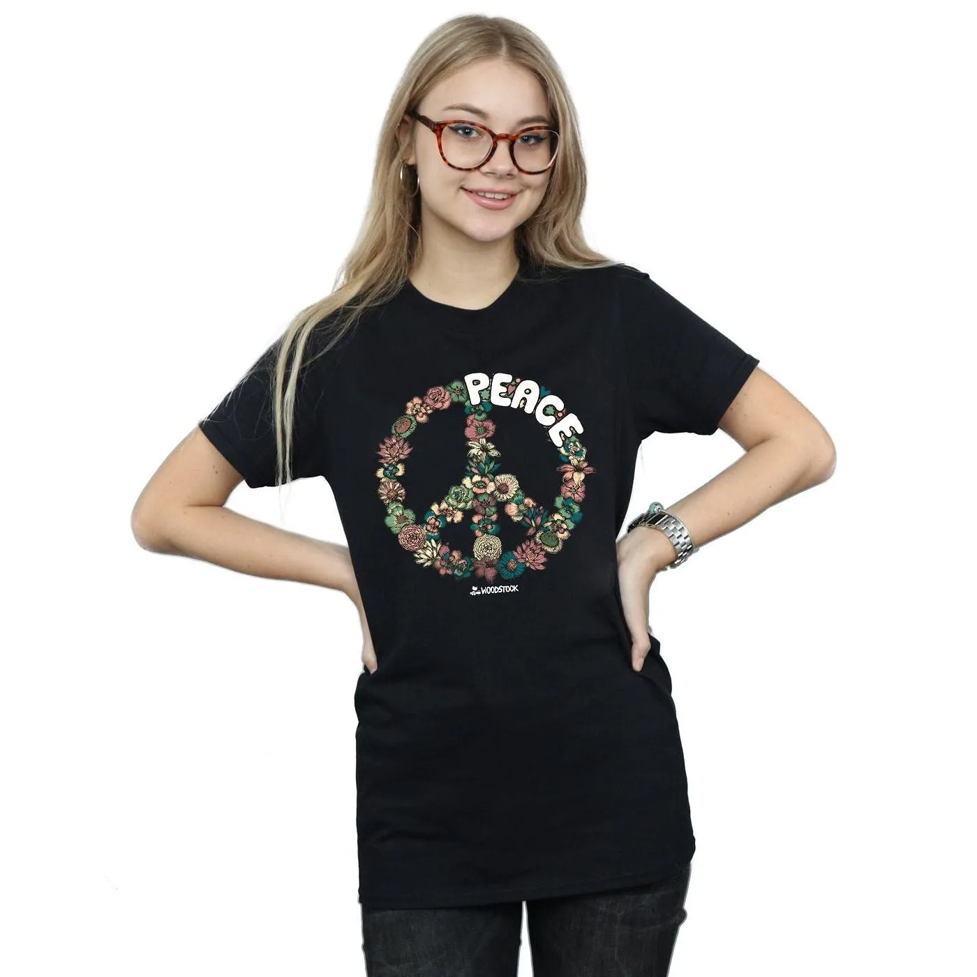 Floral Peace Cotton Boyfriend T-Shirt