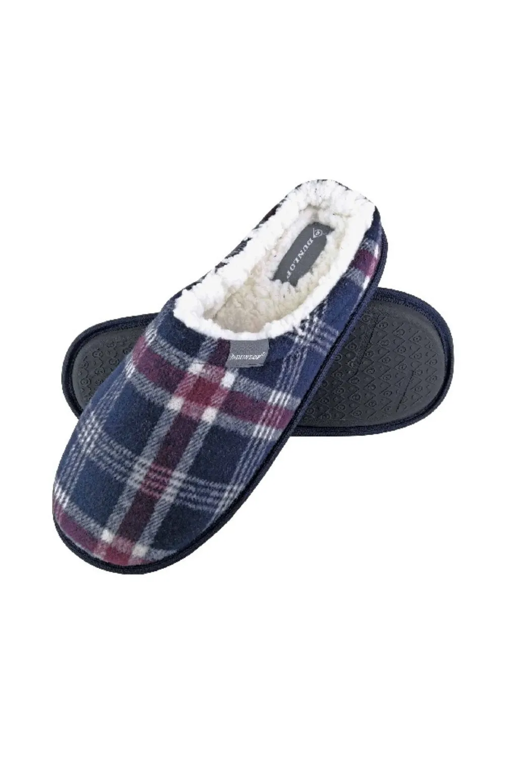 Plush Fleece Lined Slip On Mule Checked Plaid Slippers