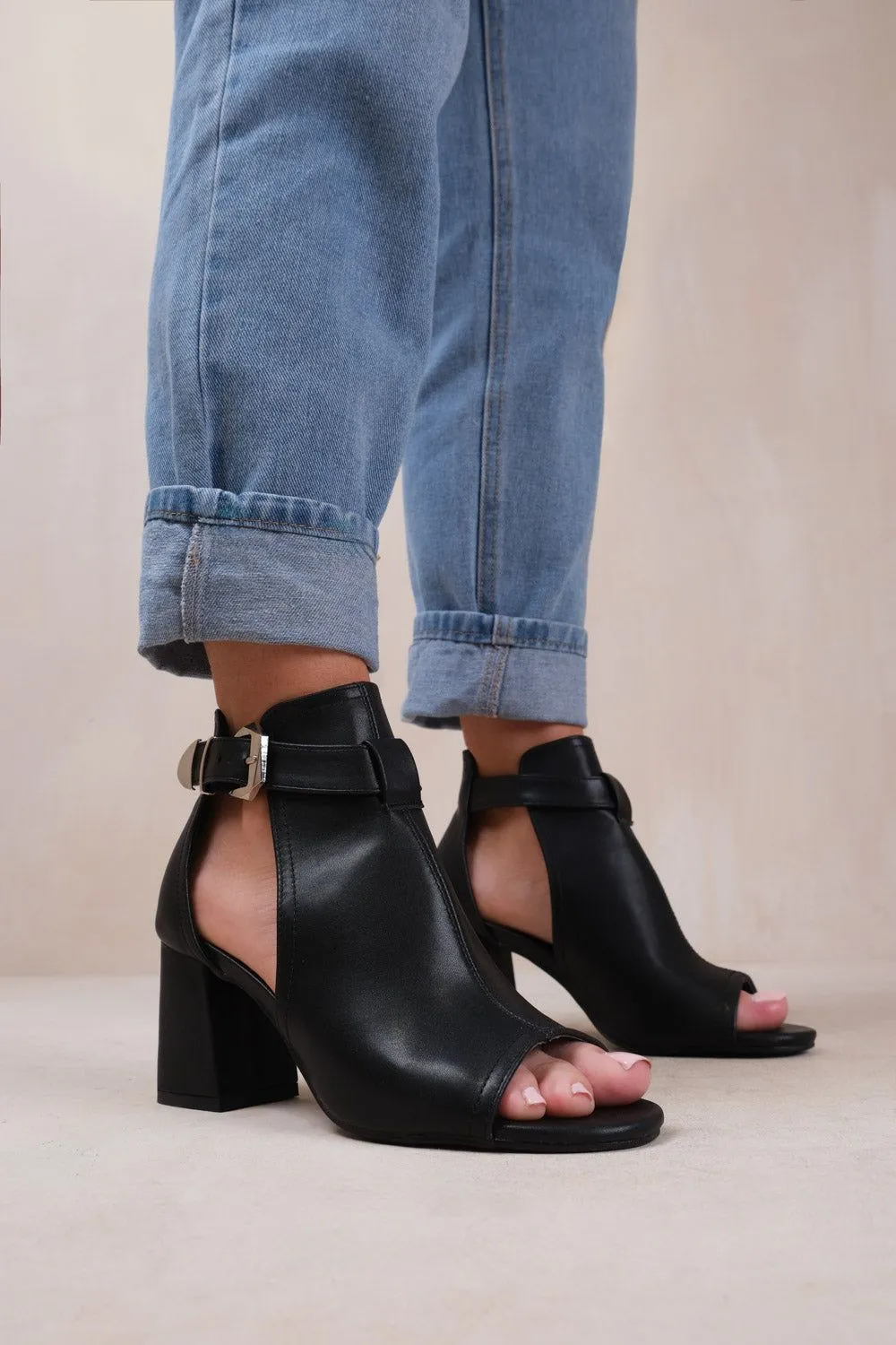 'Lisa' Wide Fit Block Heel With Side Buckle And Open Toe Front