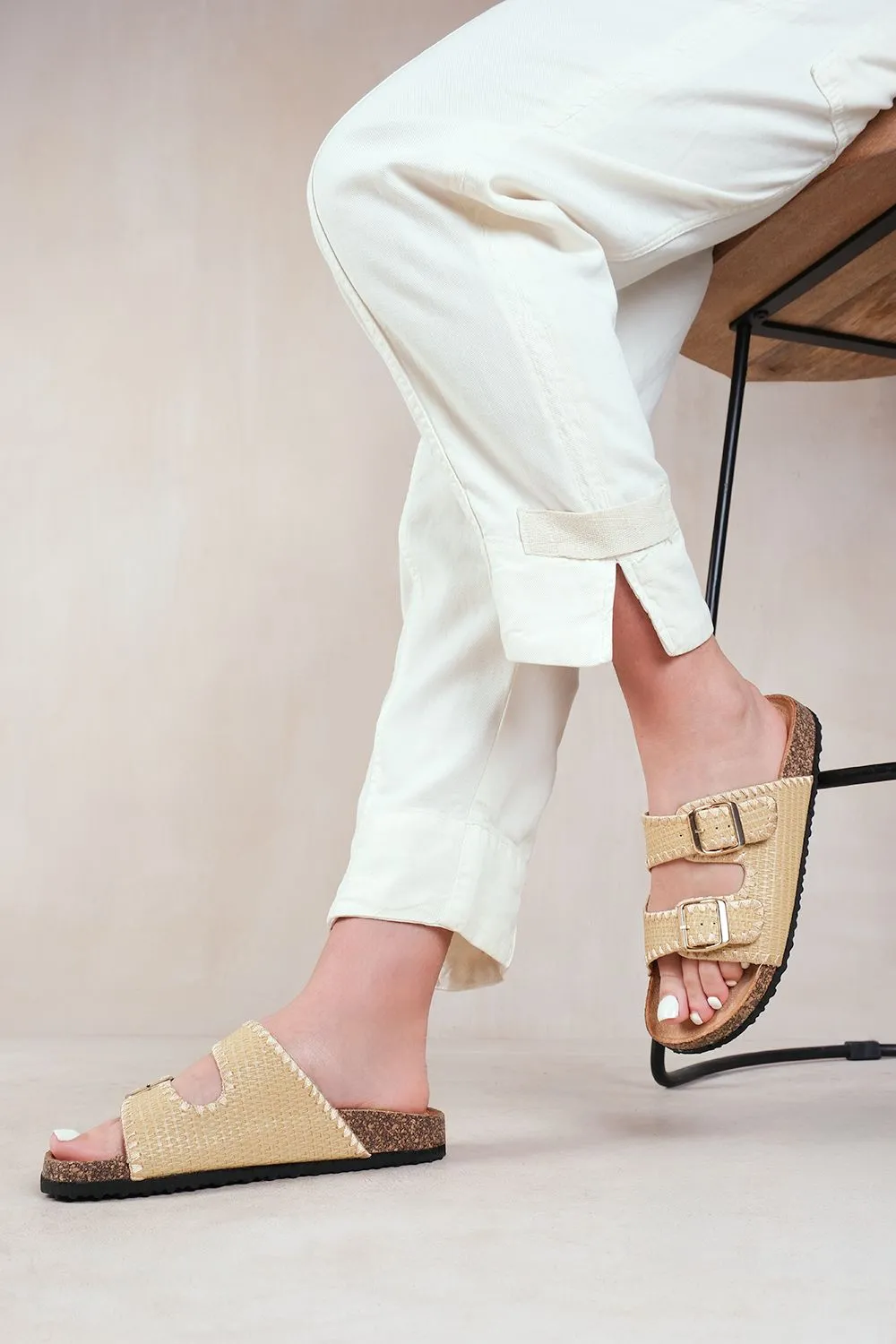 'Sunset' Double Strap Flat Sandals With Buckle Detail