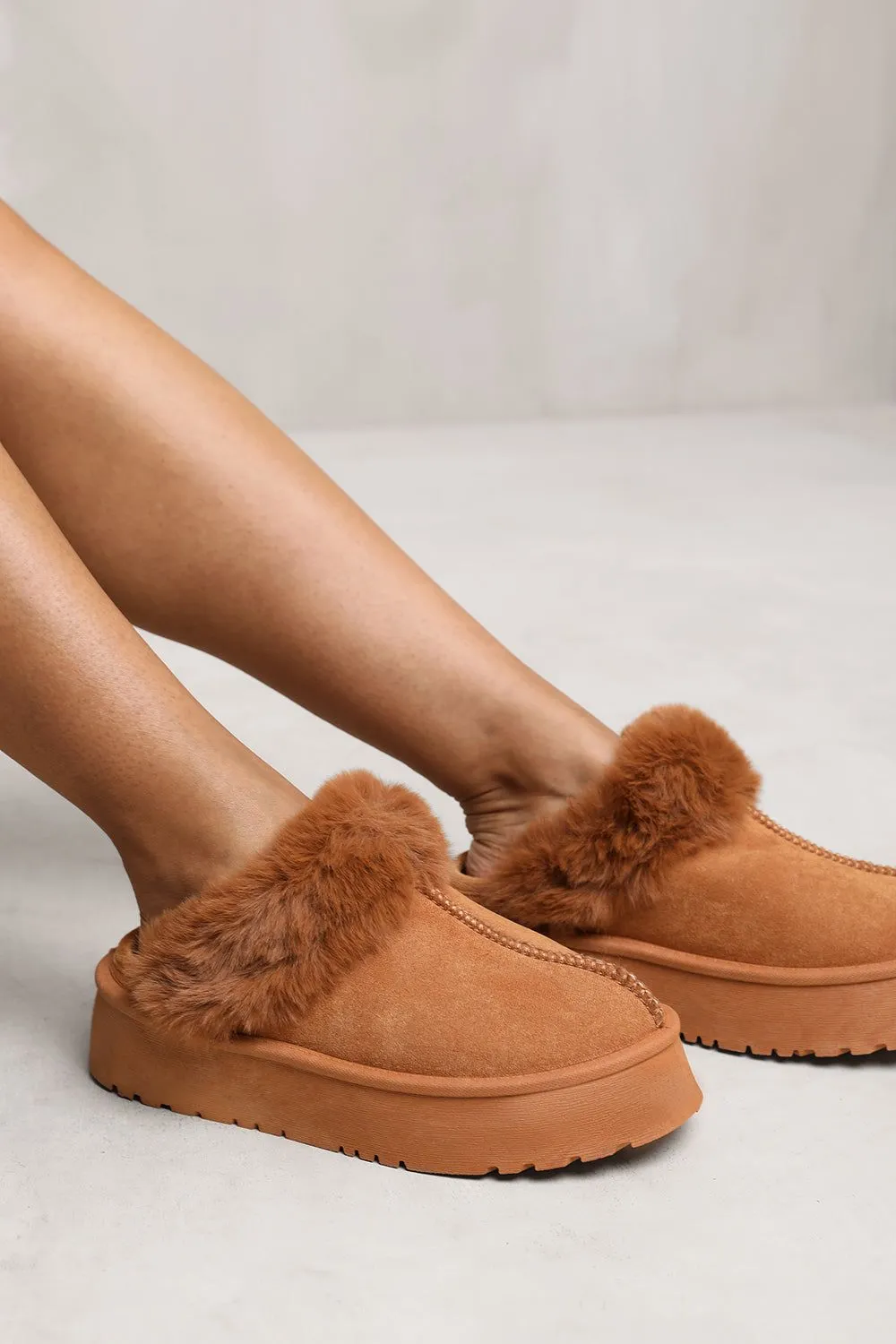'Lilah' Slide On Slipper With Faux Fur Lining