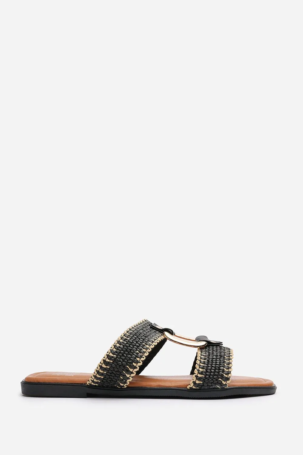 'Mackenzie' Woven Two-Strap Sandals with Metallic Ring Detail
