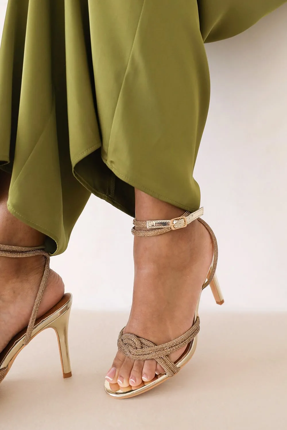 'Venezia' Diamante Knot Detail With Cross Over Ankle Strap High Heels