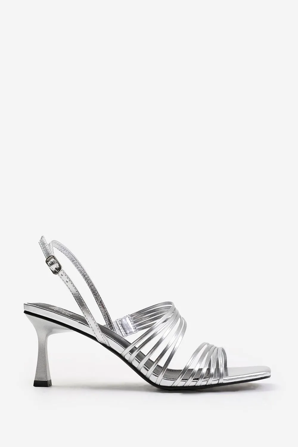 'Callie' Wide Fit Square Toe Low Block Slingback Heel With Multi Strap Detail