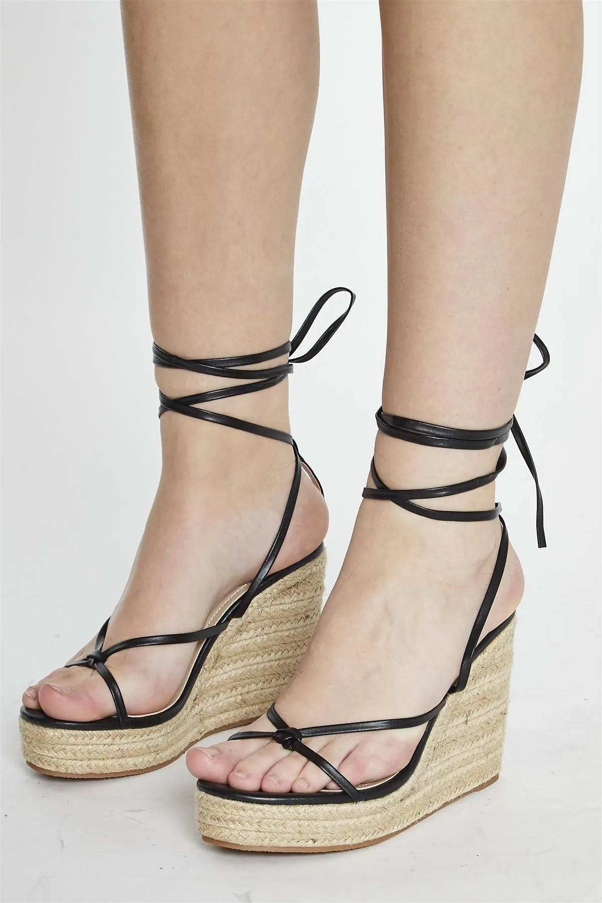 Thin Lace-Up Heeled Wedges