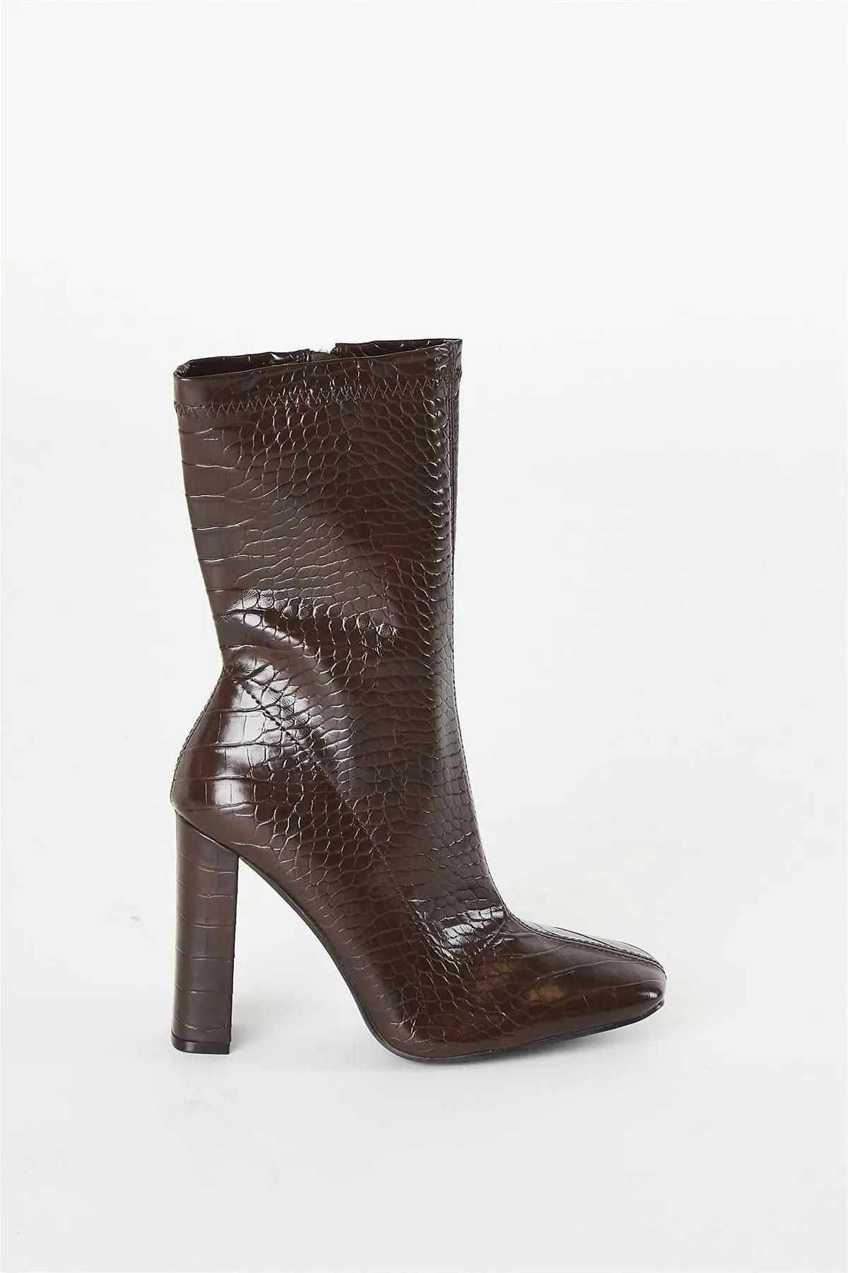 Brown Croc High Heeled Boot