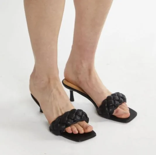 Black Plait Kitten Mules