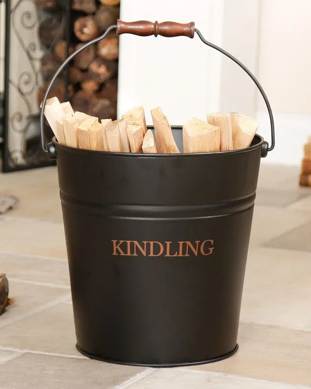Traditional Black and Copper Fireside Coal, Log Storage and Kindling Bucket Basket