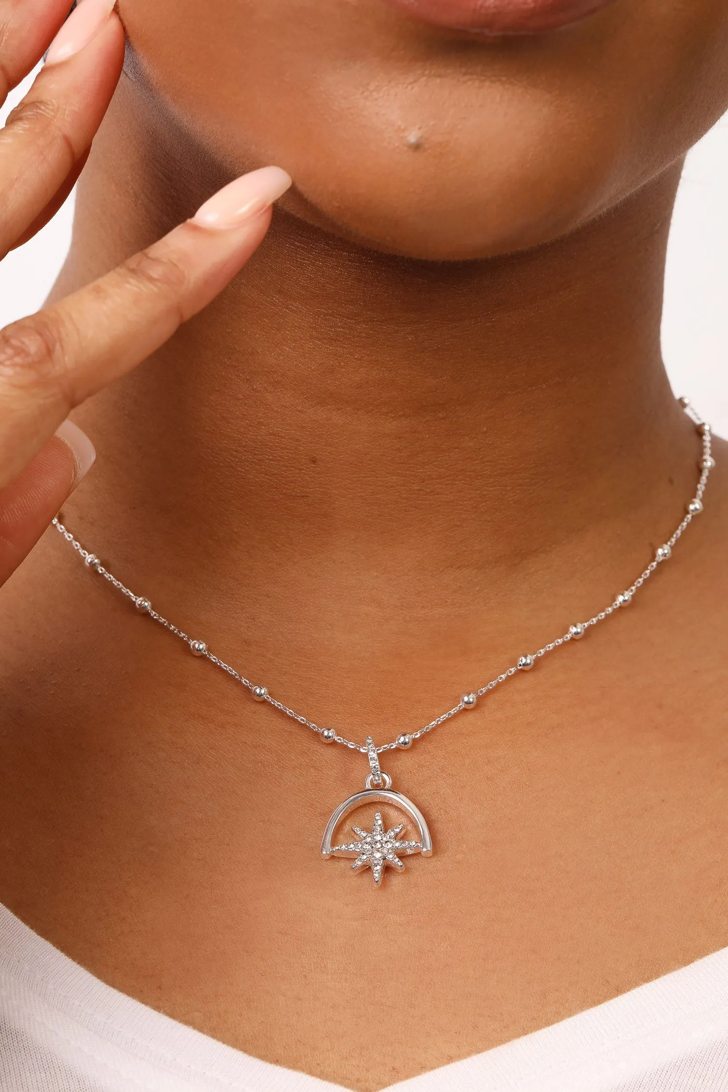 Silver 'Spinning Star' Charm Necklace