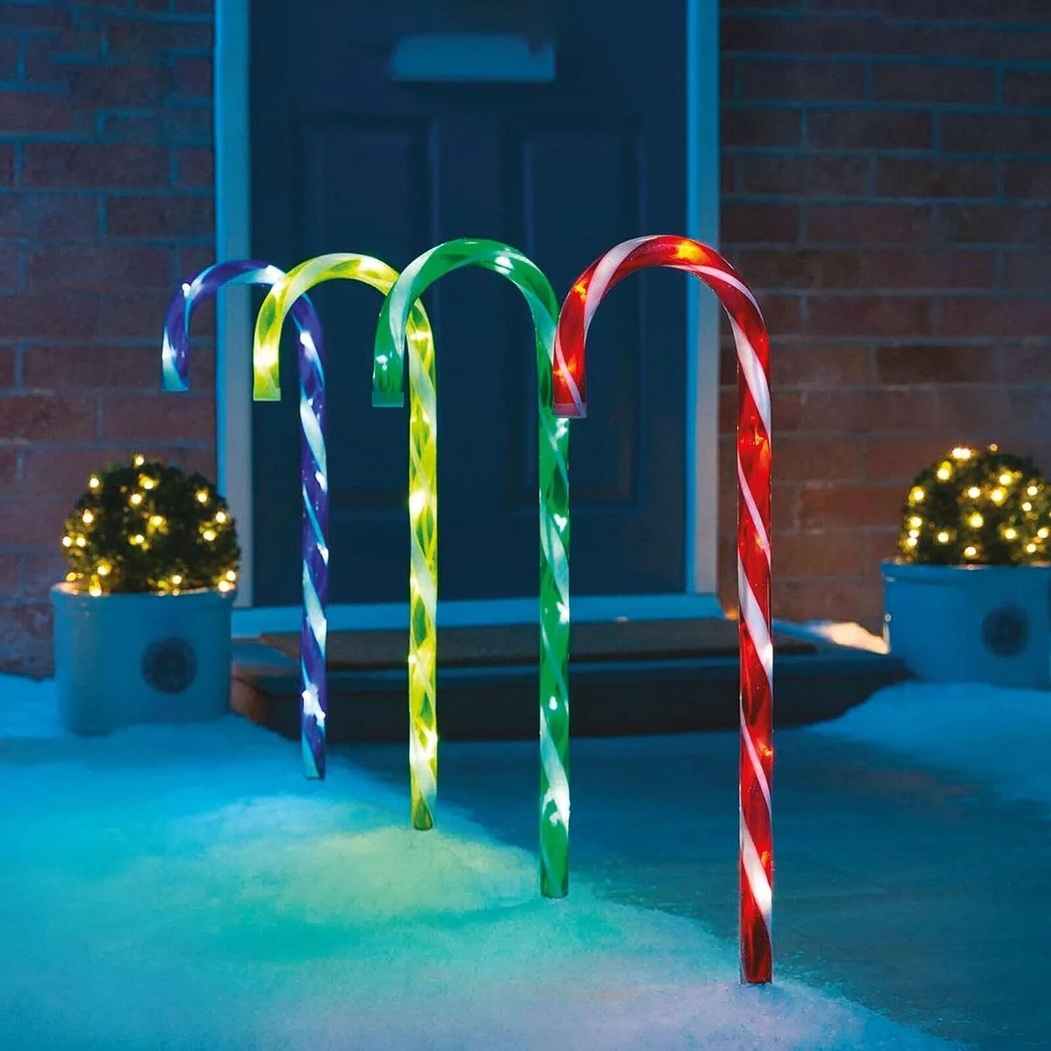 Multicoloured 4Pcs Candy Cane Lights LED Christmas Pathway Decorations