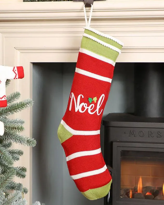 Set of 4 Noel Candy Striped Knit Xmas Gift Decoration Christmas Stocking