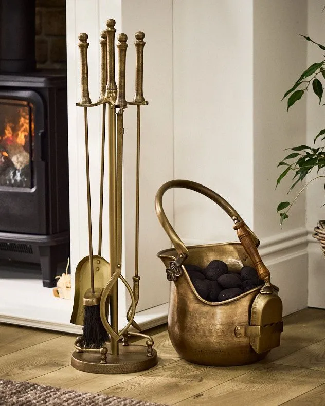 Traditional Antique Brass Heritage Fireplace Companion Set with Coal Bucket