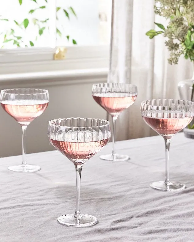 Set of 4 Ribbed Champagne Saucers and Gin Glasses Gift Idea