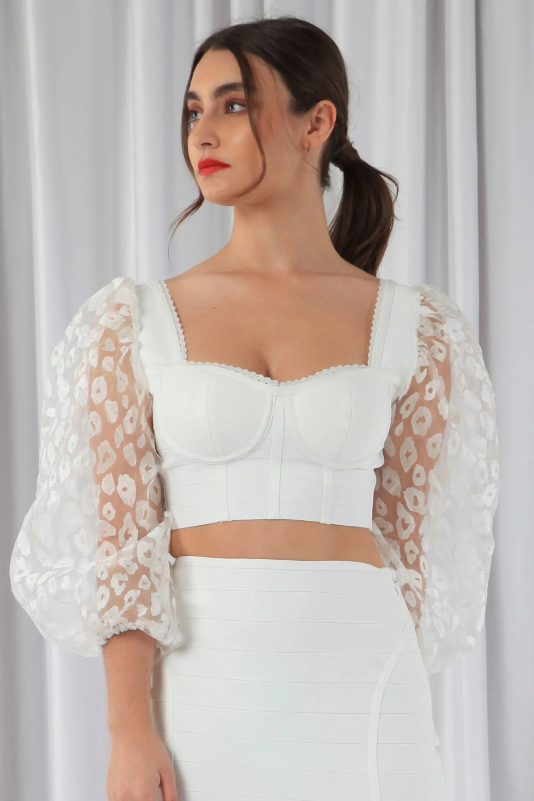 Bandage Crop Top with Organza Sleeve