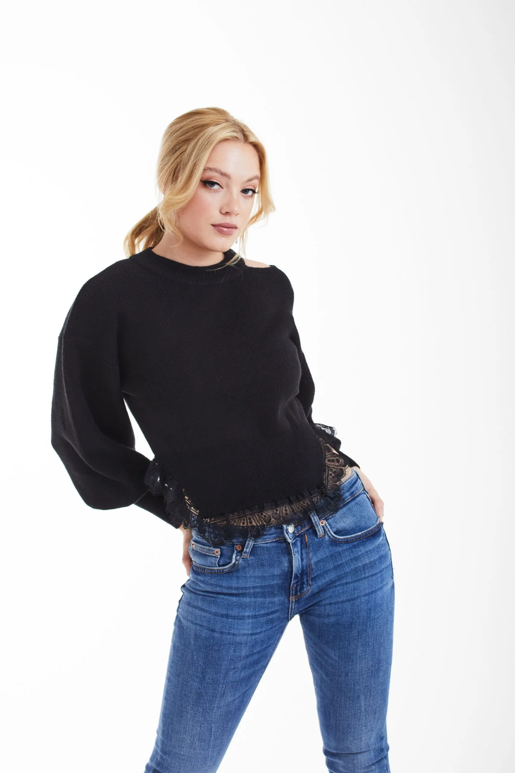 Knit Jumper with Lace Trim