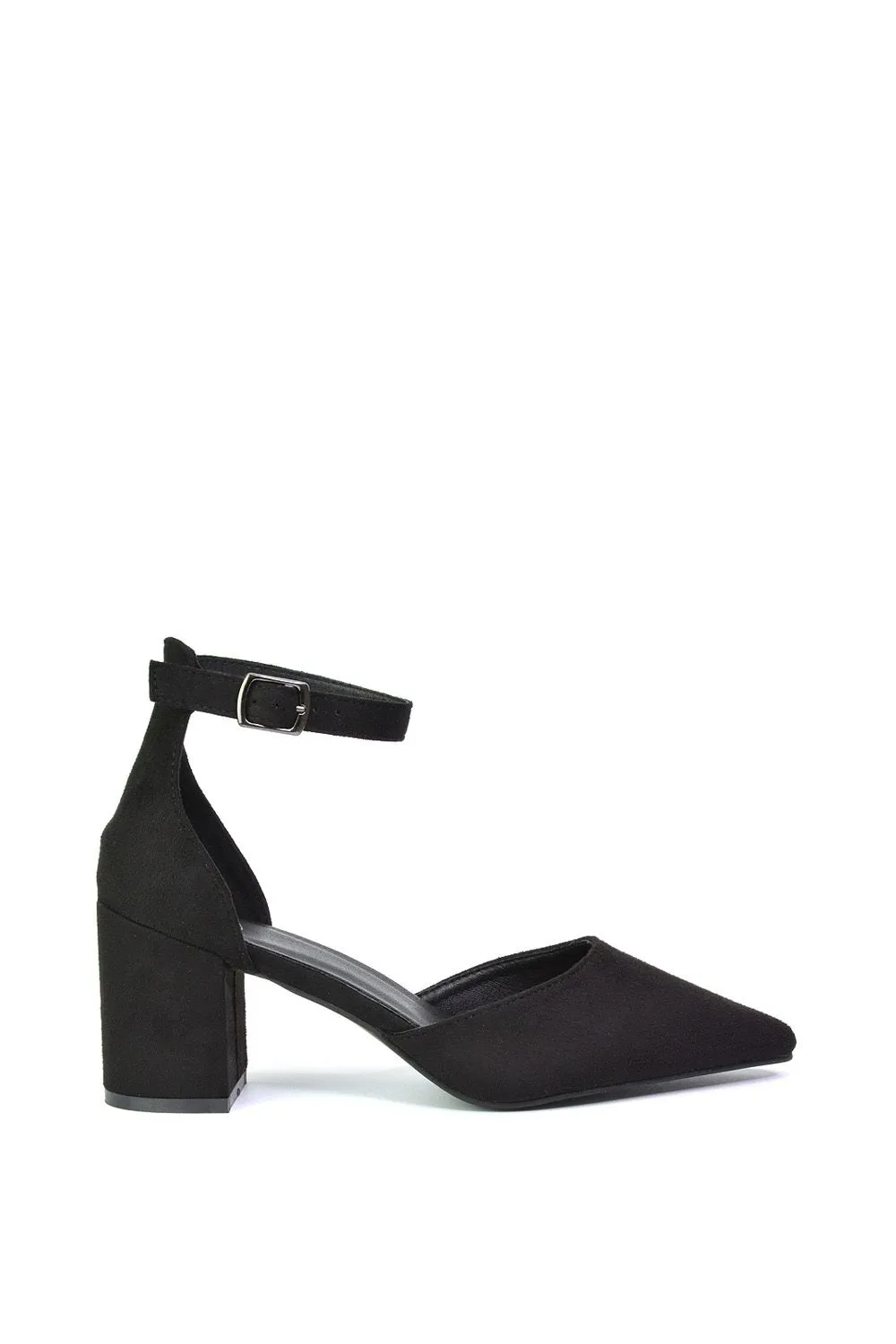 'Bronte' Pointed Toe Strappy Mid Block Heel Sandal Court Shoe