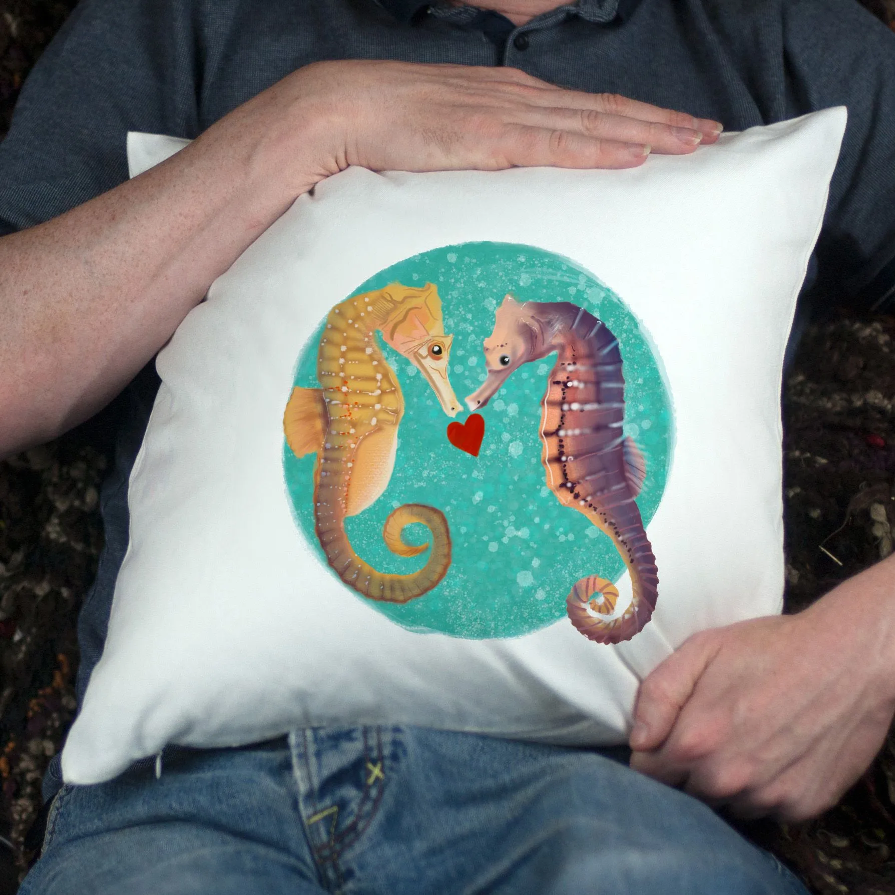 Engagement Gift - Mates for Life Couple's Seahorse Love Cushion - Anniversary, Wedding Gift