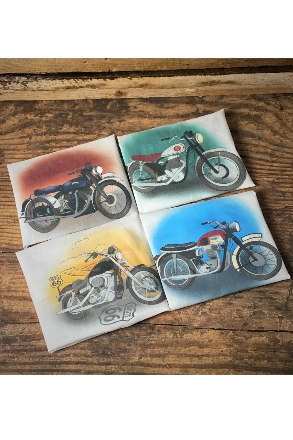 Set Of Four Handkerchiefs With Classic Motorbikes