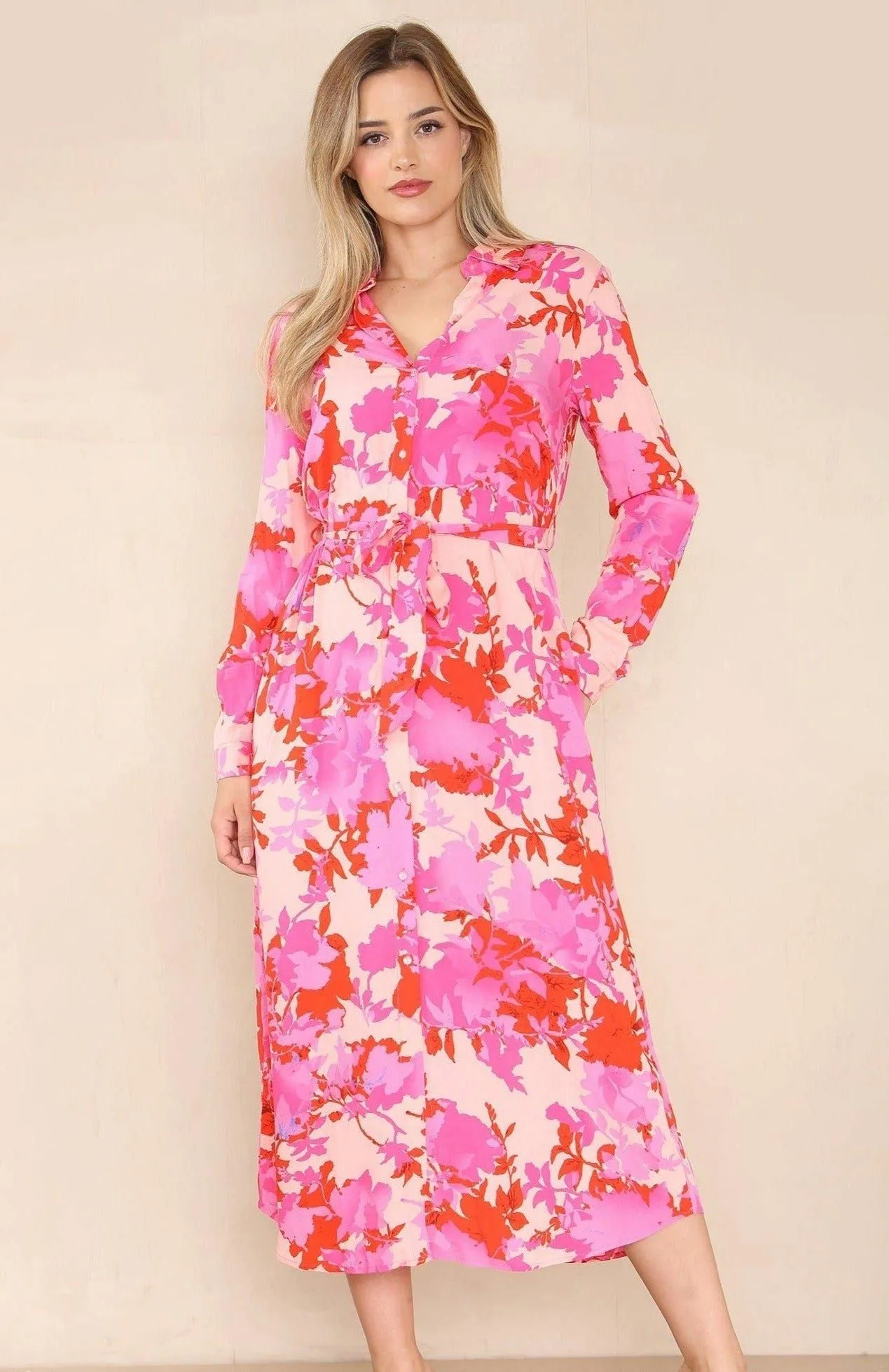 Floral Printed Maxi Shirt Dress