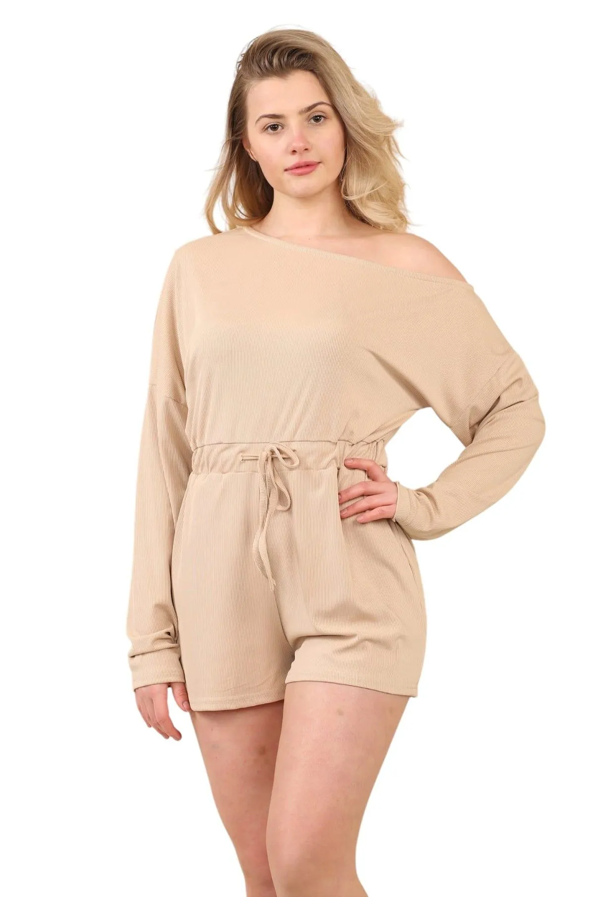 Drawstring Ribbed Playsuit