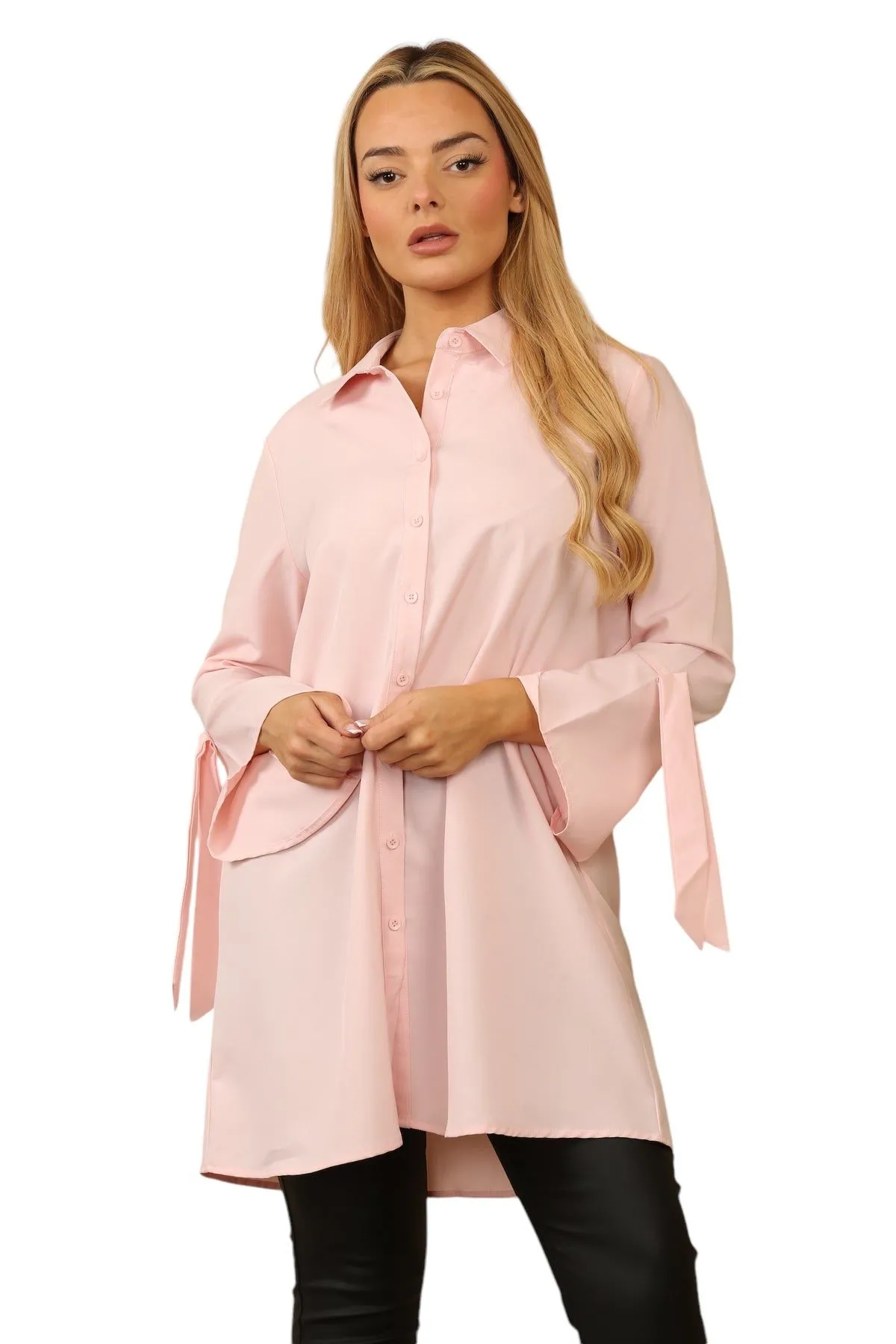 Baby Pink Tie Sleeve Shirt Dress