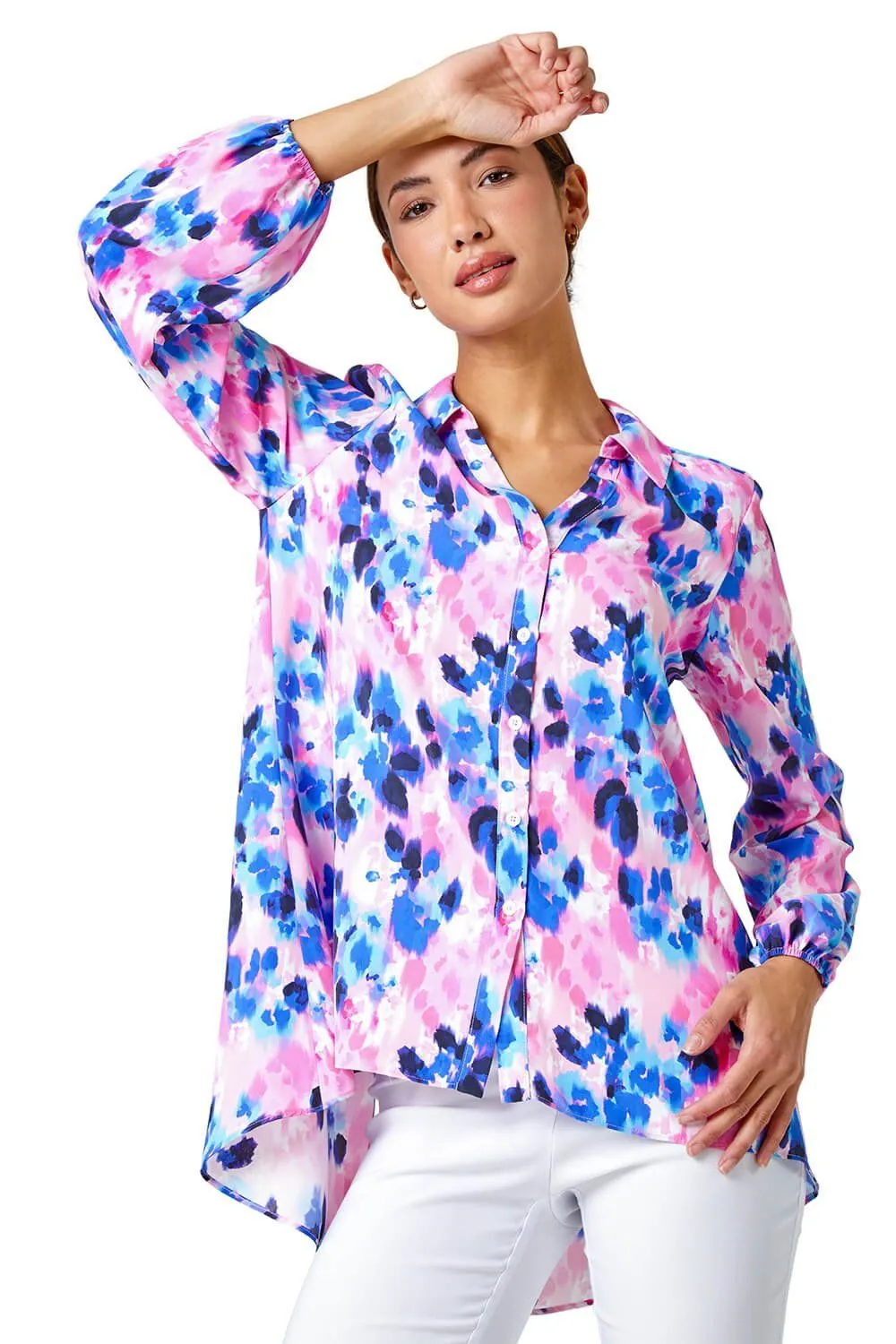 Abstract Print Dropped Hem Blouse