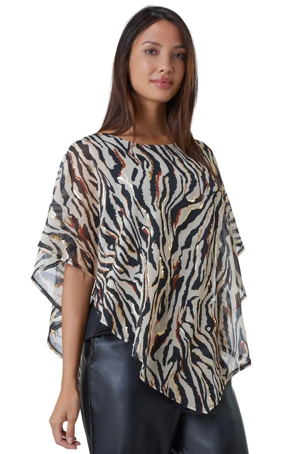 Animal Foil Overlay Stretch Top
